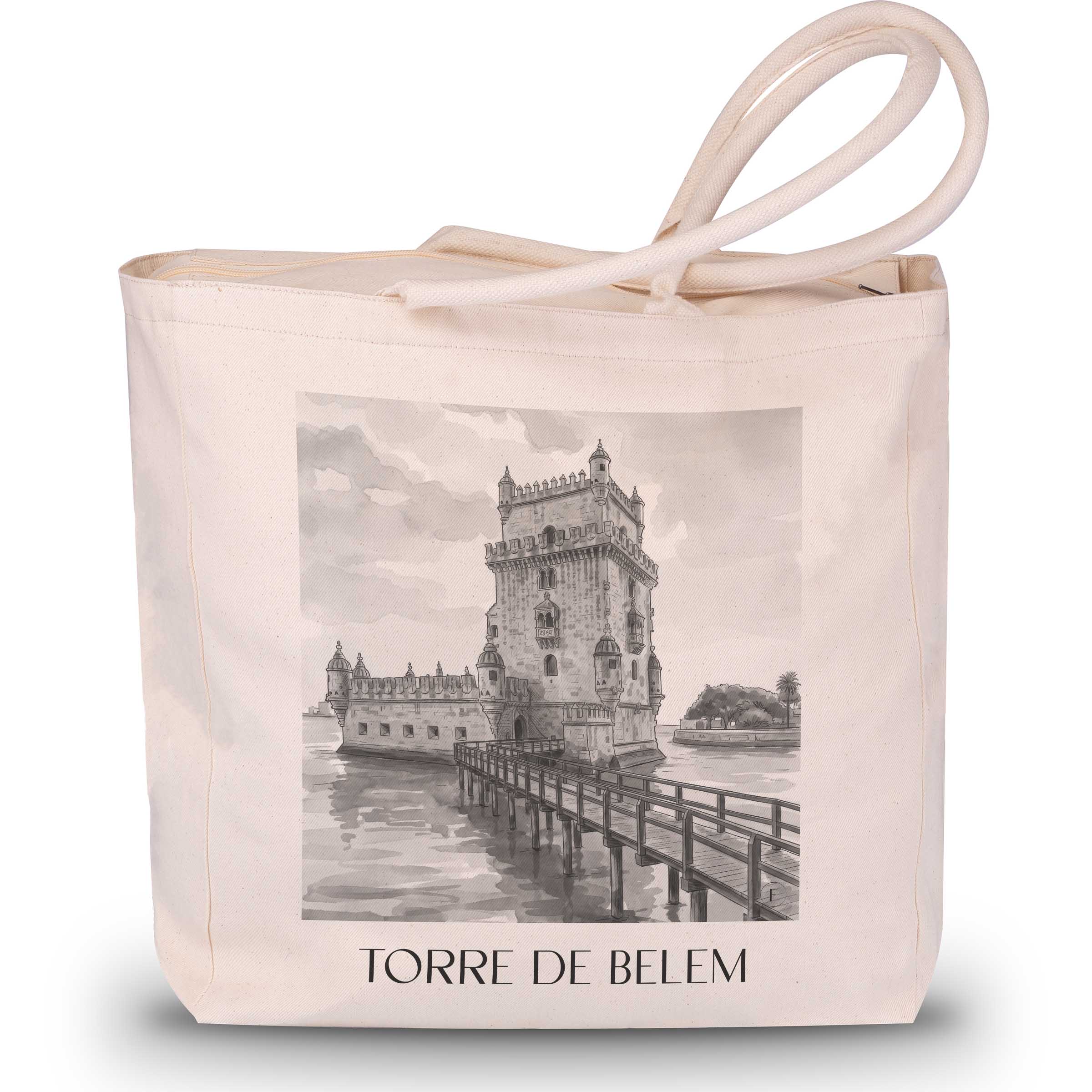 torre-de-belem-lissabon-portugal-einkaufstasche-aquarell-schwarz-weiss