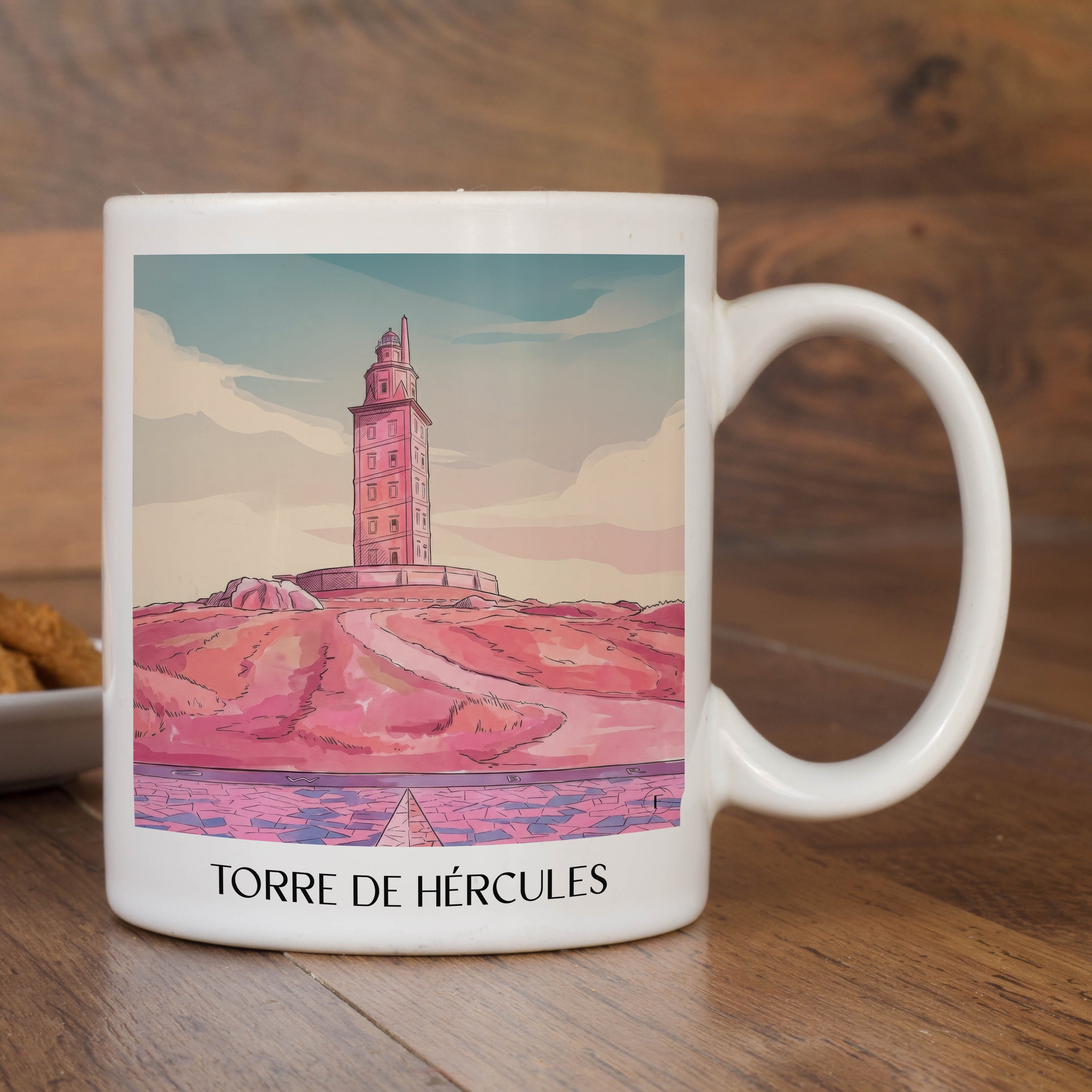 torre-de-hércules-a-coruña-spanien-kaffeebecher-aquarell-pink-rosa