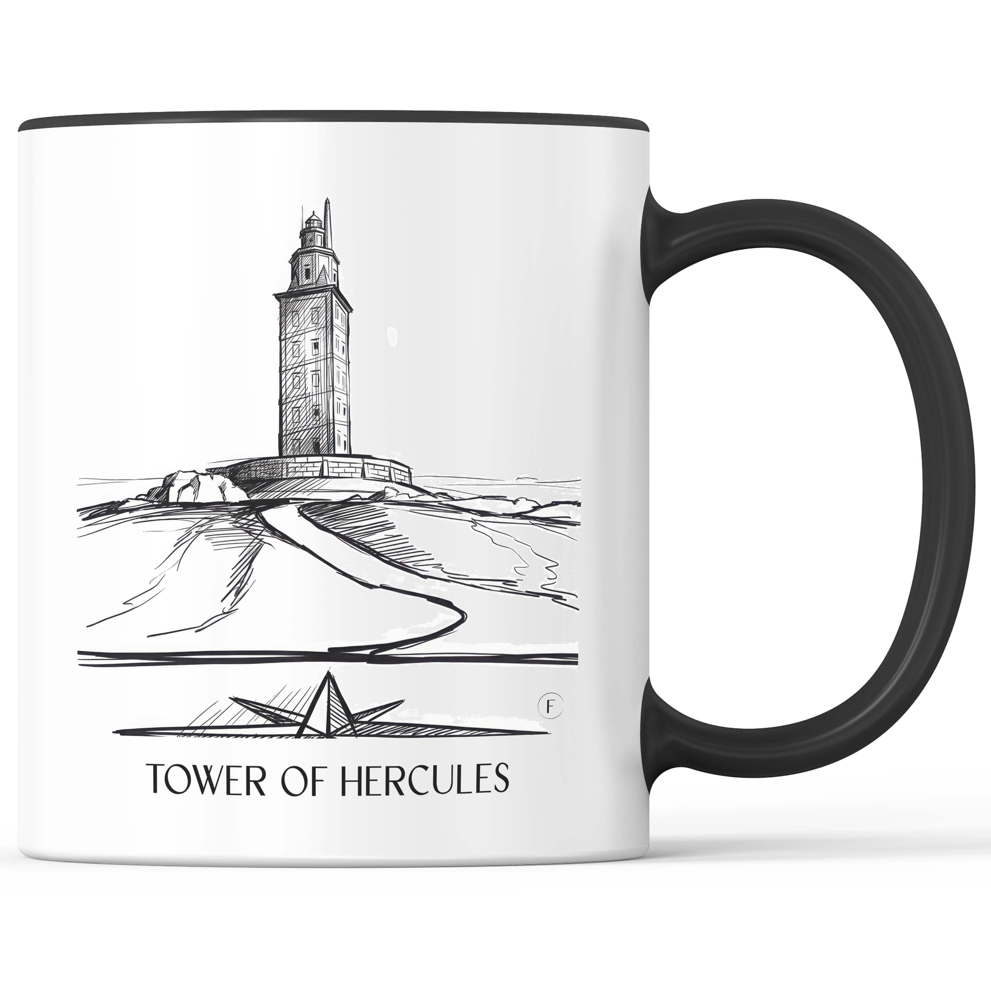 Torre de Hércules Kaffeebecher - A Coruña - Spanien Becher - Kaffeetasse im Skizze Stil - favplace