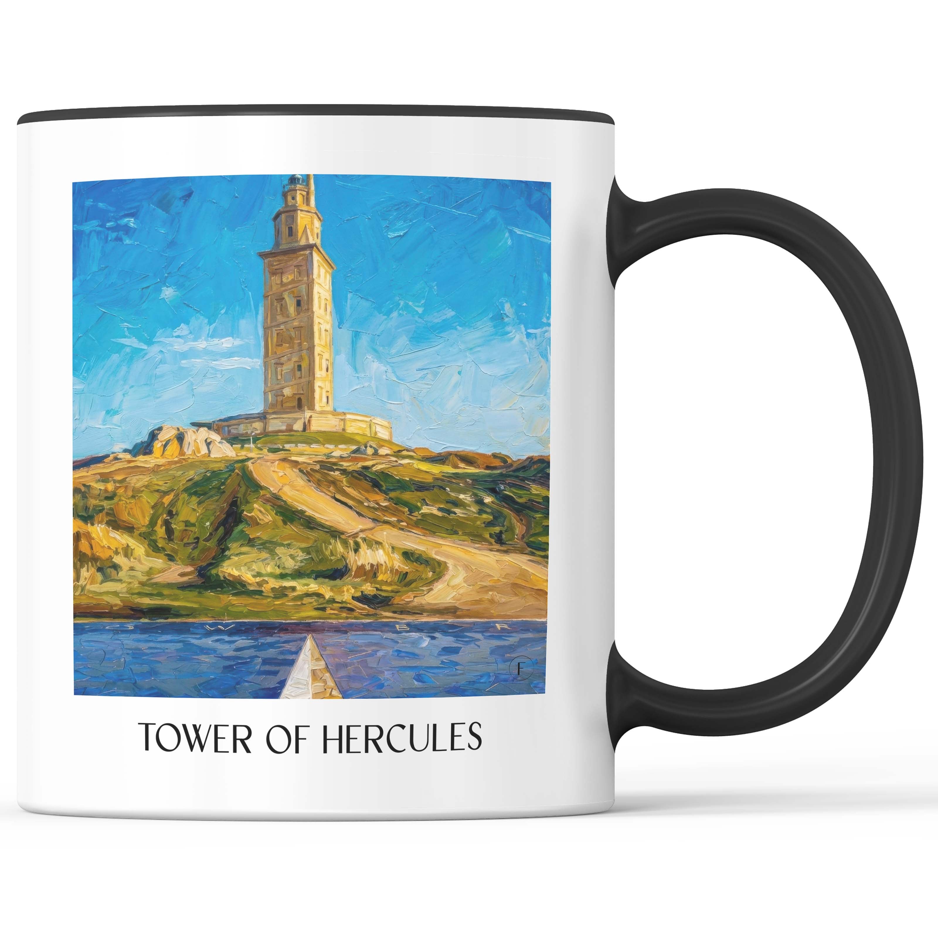 Torre de Hércules Kaffeebecher - A Coruña - Spanien Becher - Kaffeetasse im Ölgemälde Stil - favplace