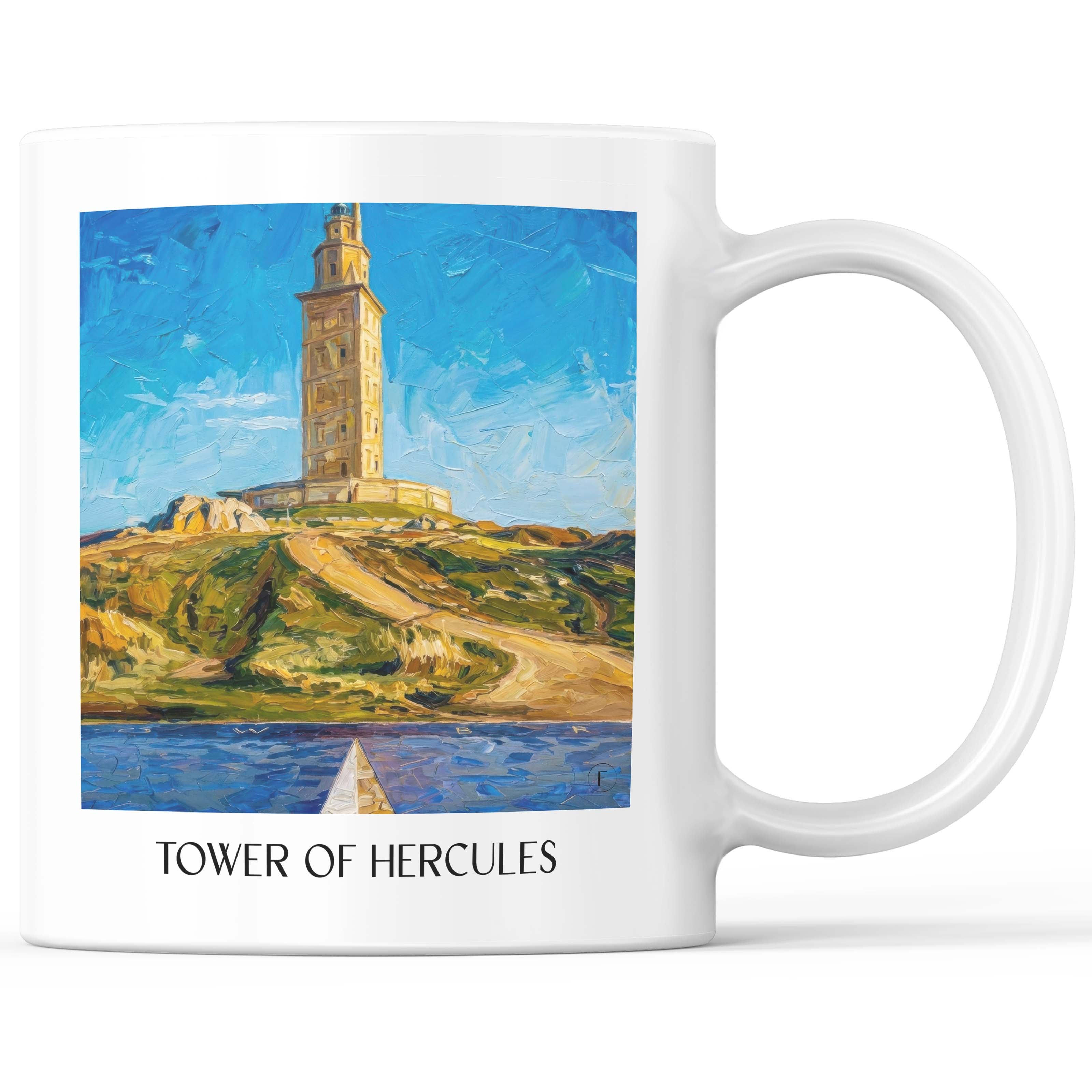 Torre de Hércules Kaffeebecher - A Coruña - Spanien Becher - Kaffeetasse im Ölgemälde Stil - favplace