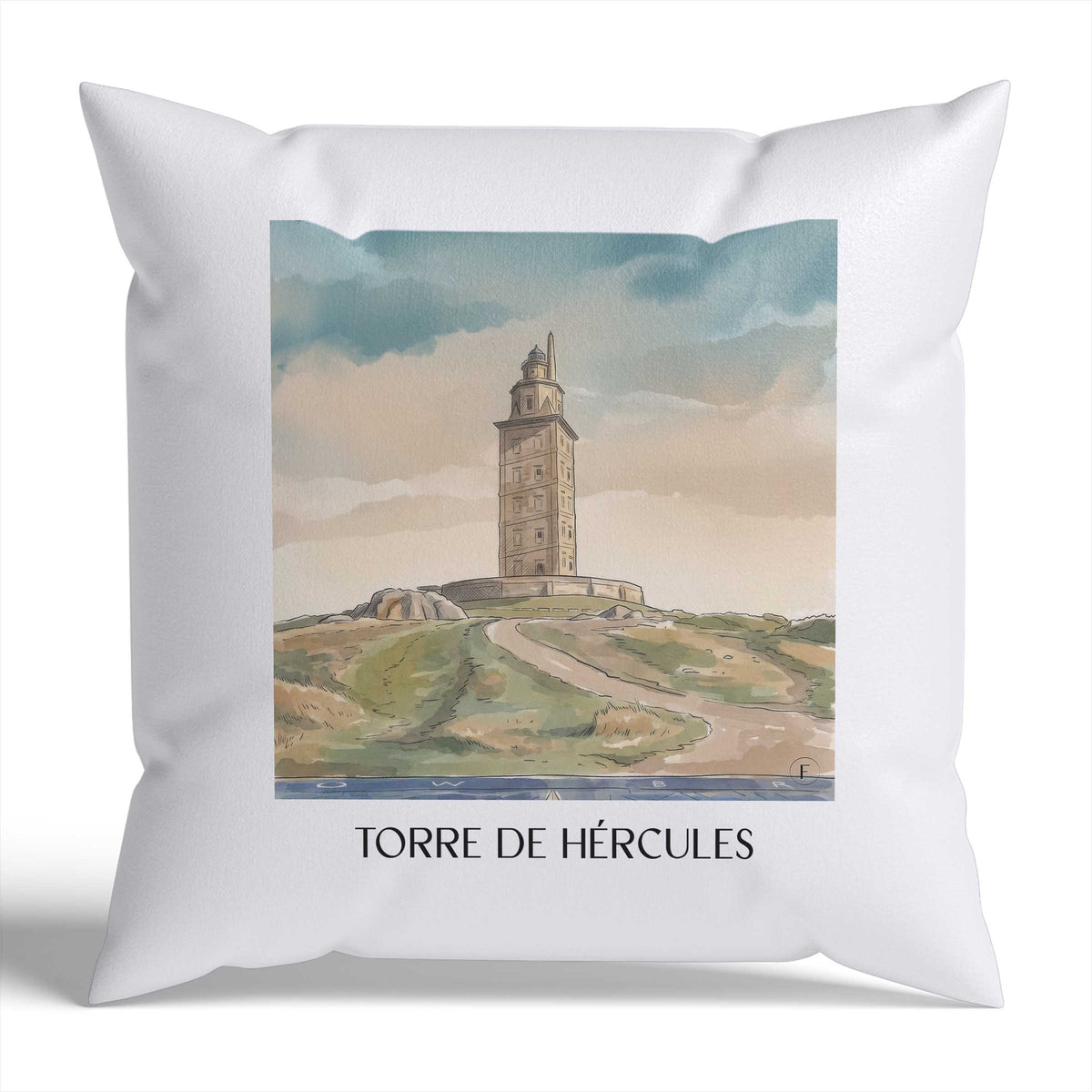 torre-de-hércules-a-coruña-spanien-kissenbezug-aquarell