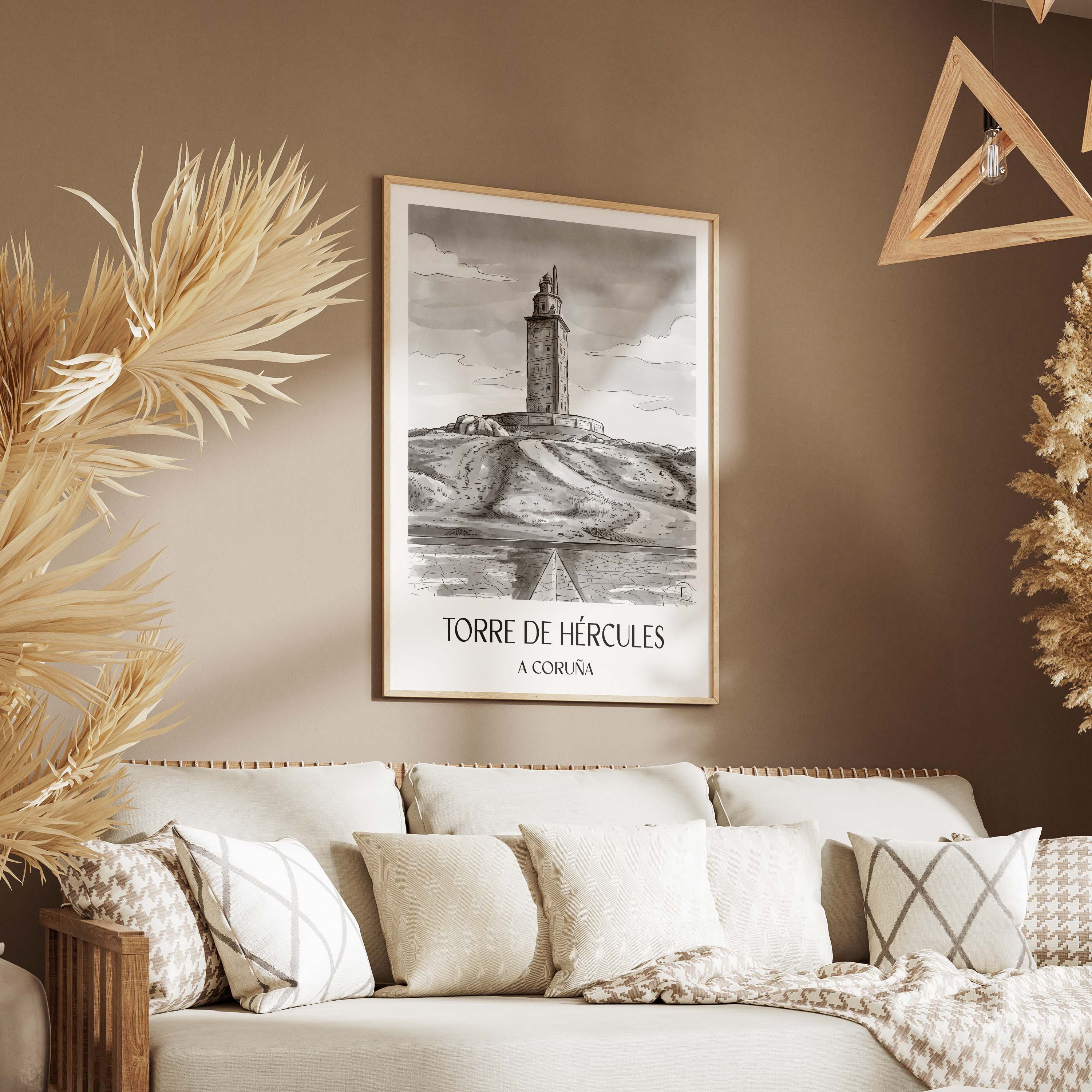 torre-de-hércules-a-coruña-spanien-poster-aquarell-schwarz-weiss