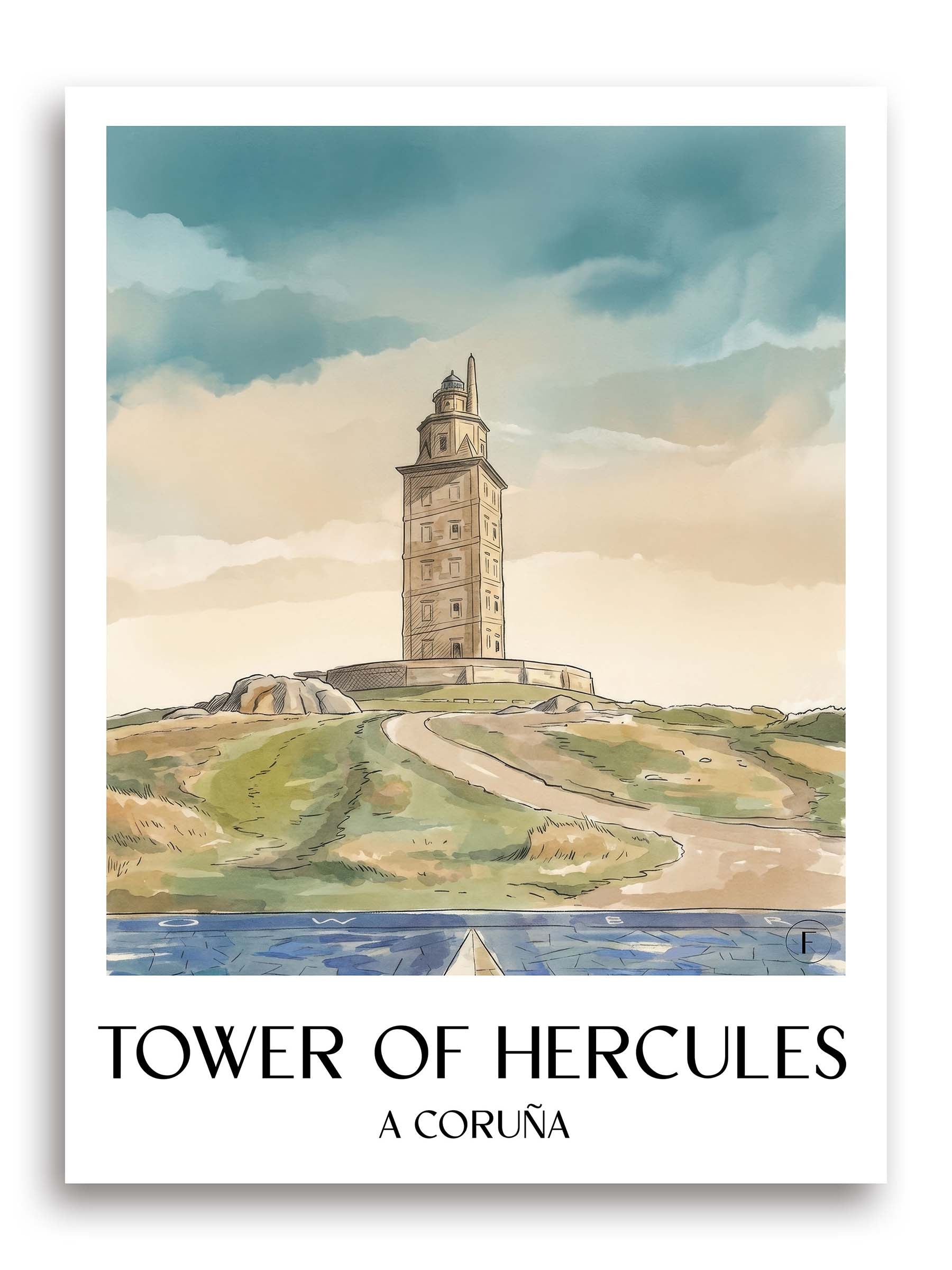 Torre de Hércules Poster - A Coruña - Spanien Kunstdruck - Aquarell von A4 bis A1 - favplace