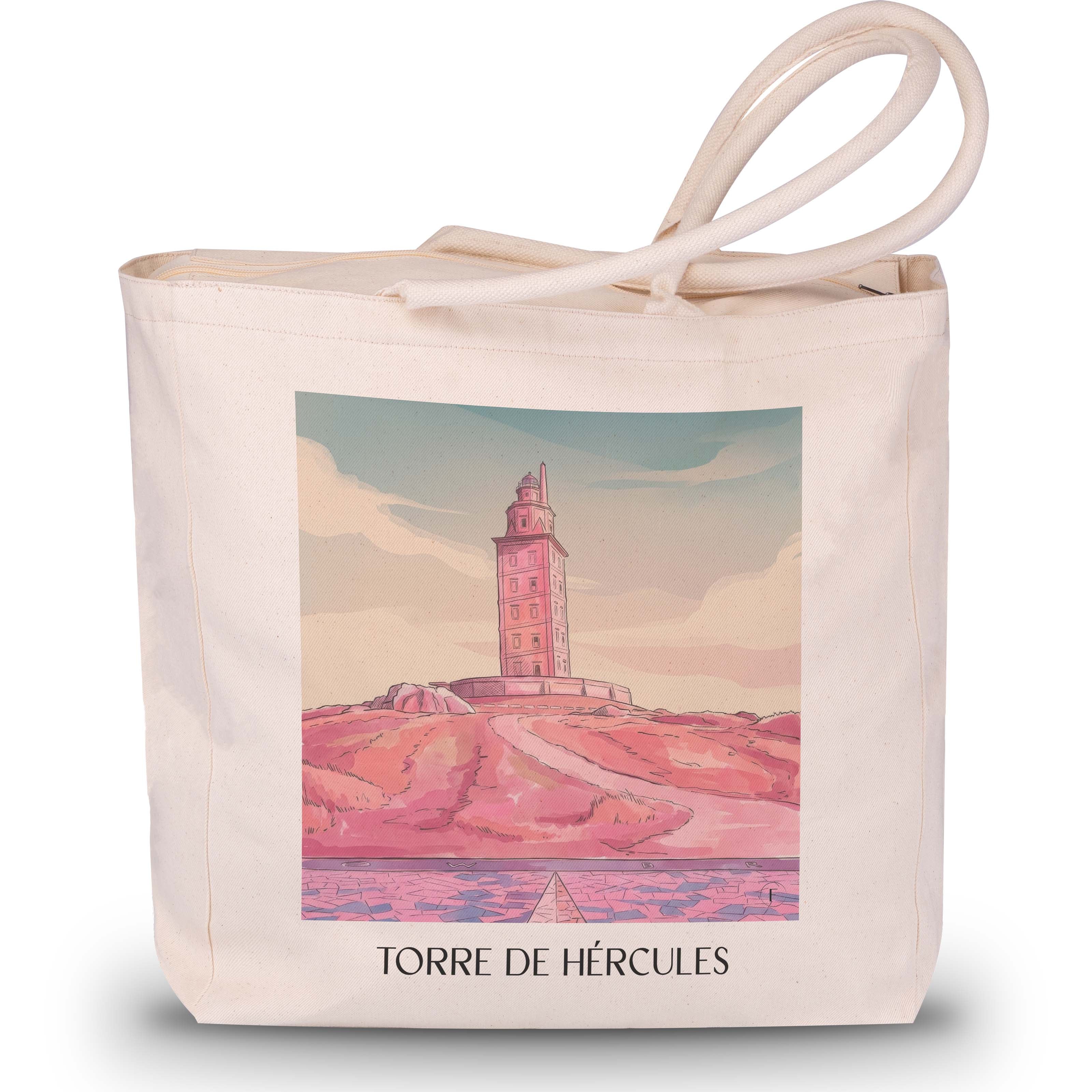 torre-de-hércules-a-coruña-spanien-einkaufstasche-aquarell-pink-rosa