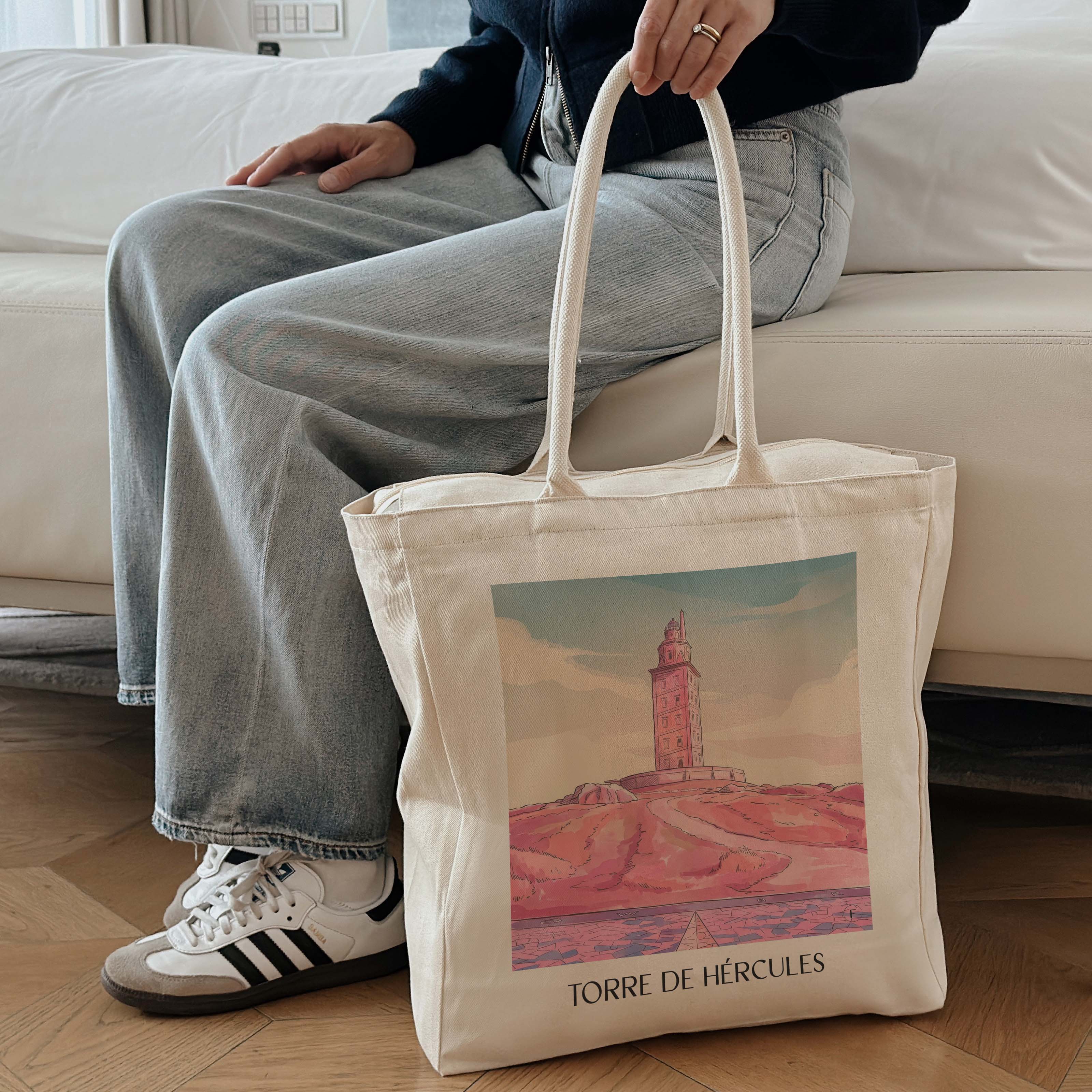 torre-de-hércules-a-coruña-spanien-einkaufstasche-aquarell-pink-rosa