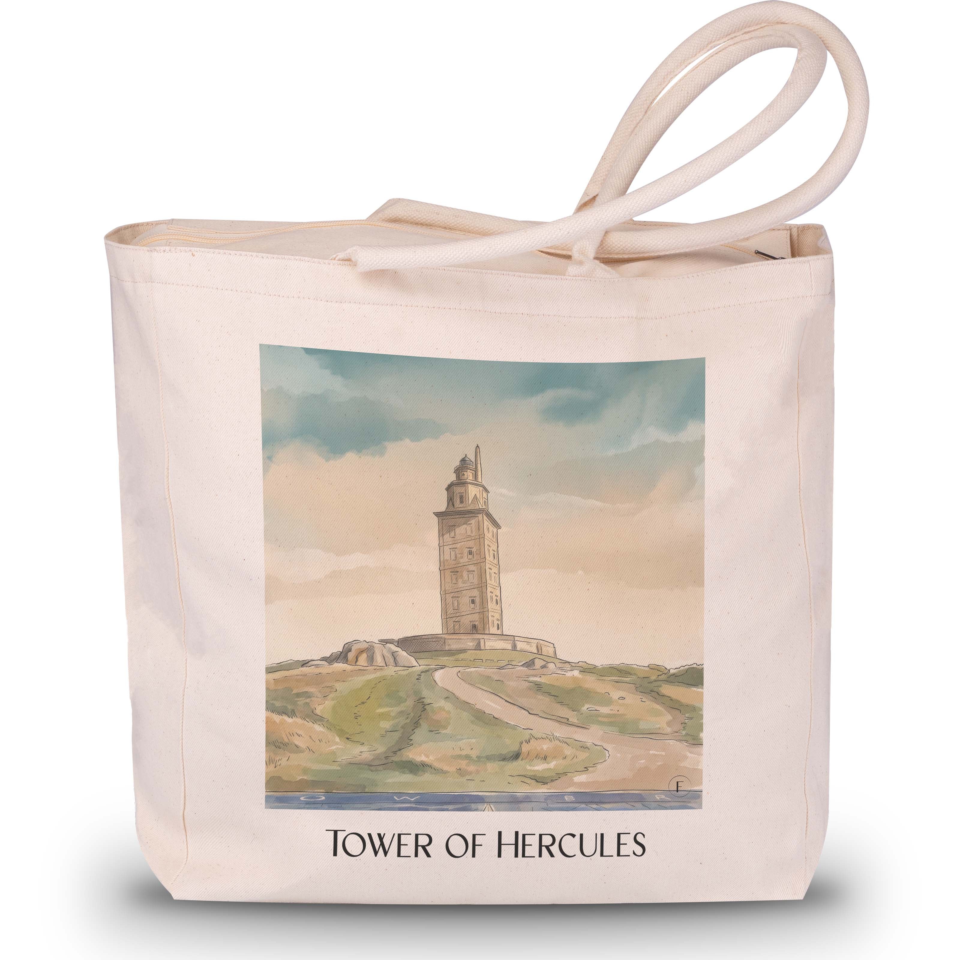 Torre de Hércules Shopping Tasche - A Coruña - Spanien Tote Bag - Einkaufstasche im Aquarell Stil - favplace