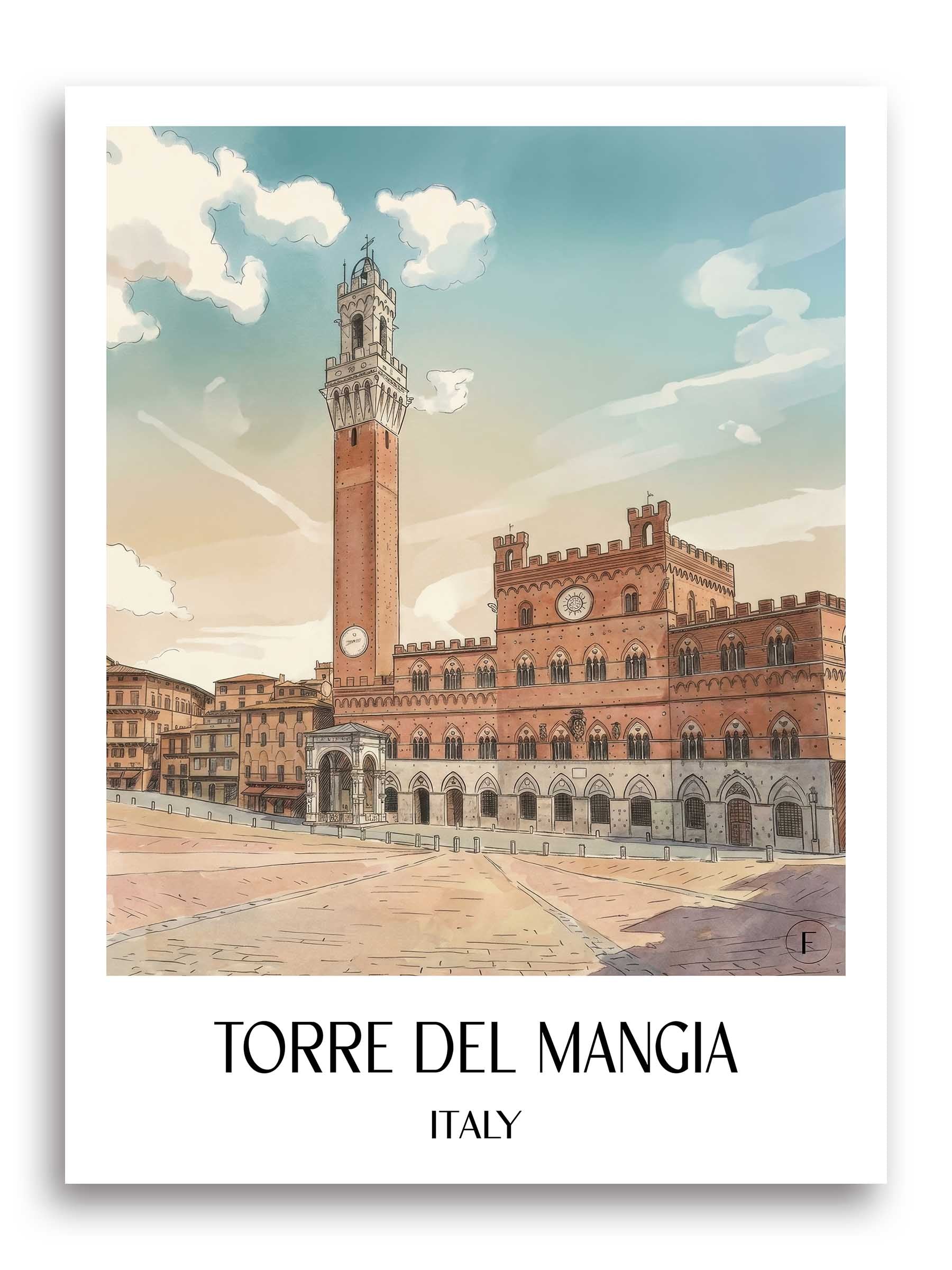 Torre del Mangia Poster - Siena - Italien Kunstdruck - Aquarell von A4 bis A1 - favplace