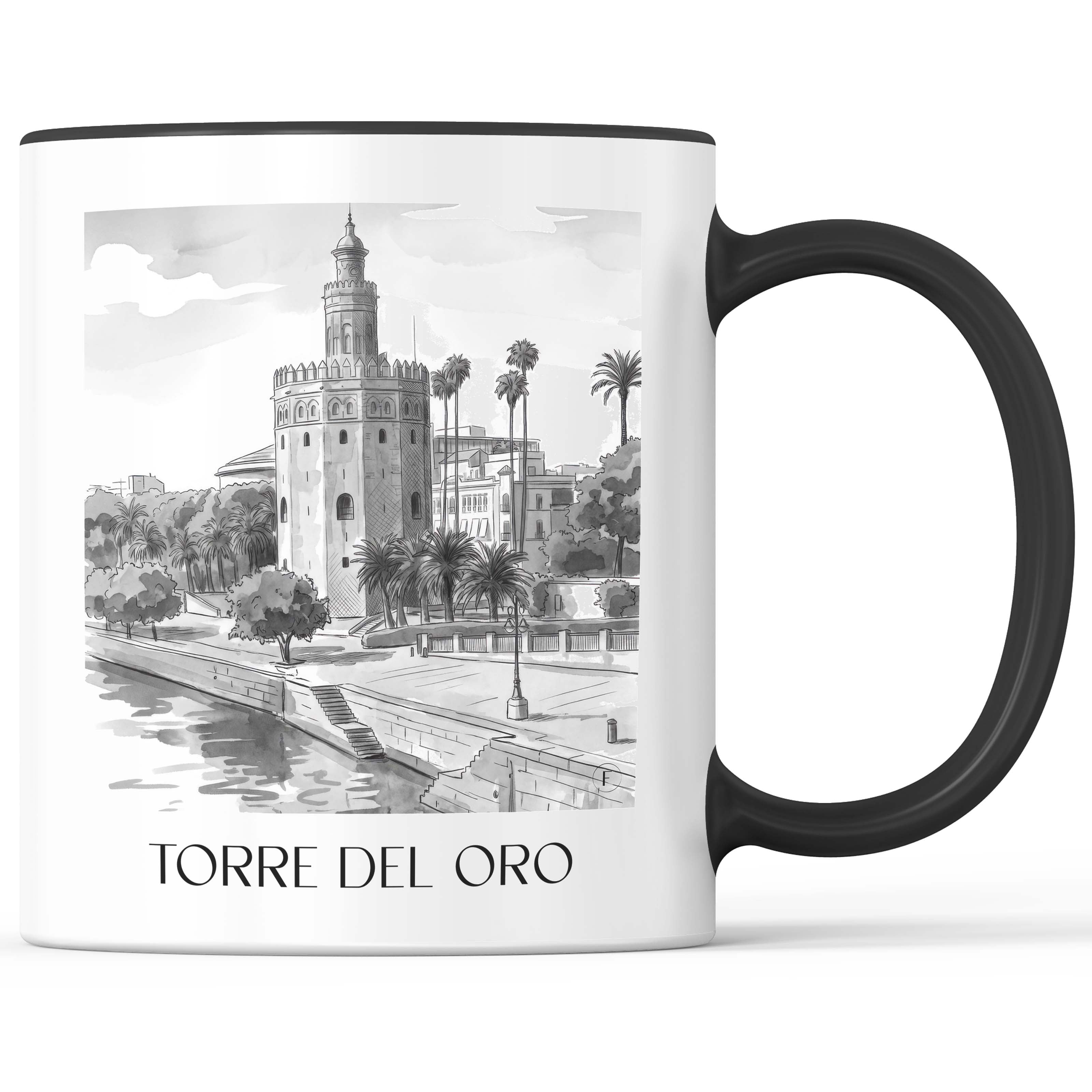torre-del-oro-sevilla-spanien-kaffeebecher-aquarell-schwarz-weiss