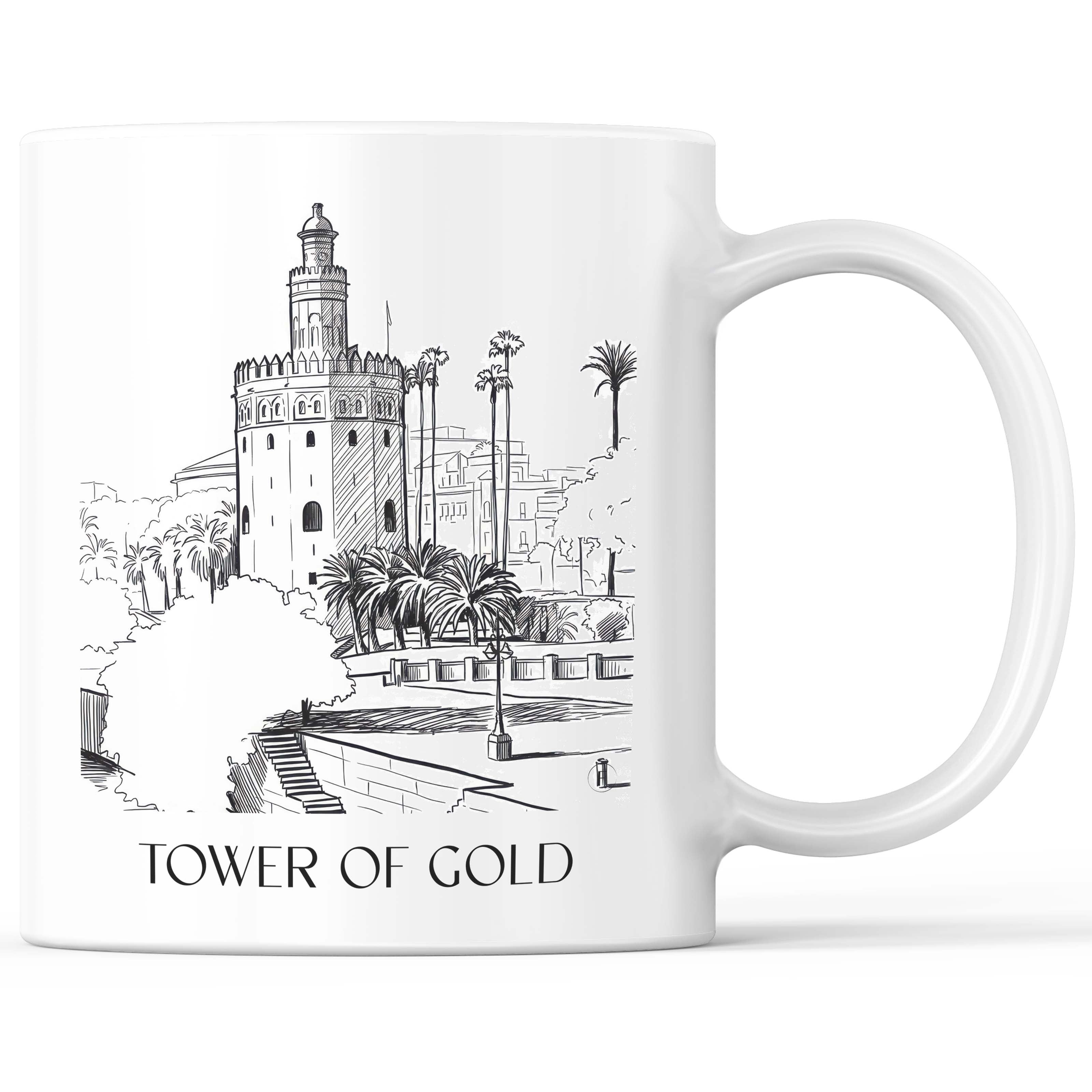 Torre del Oro Kaffeebecher - Sevilla - Spanien Becher - Kaffeetasse im Skizze Stil - favplace