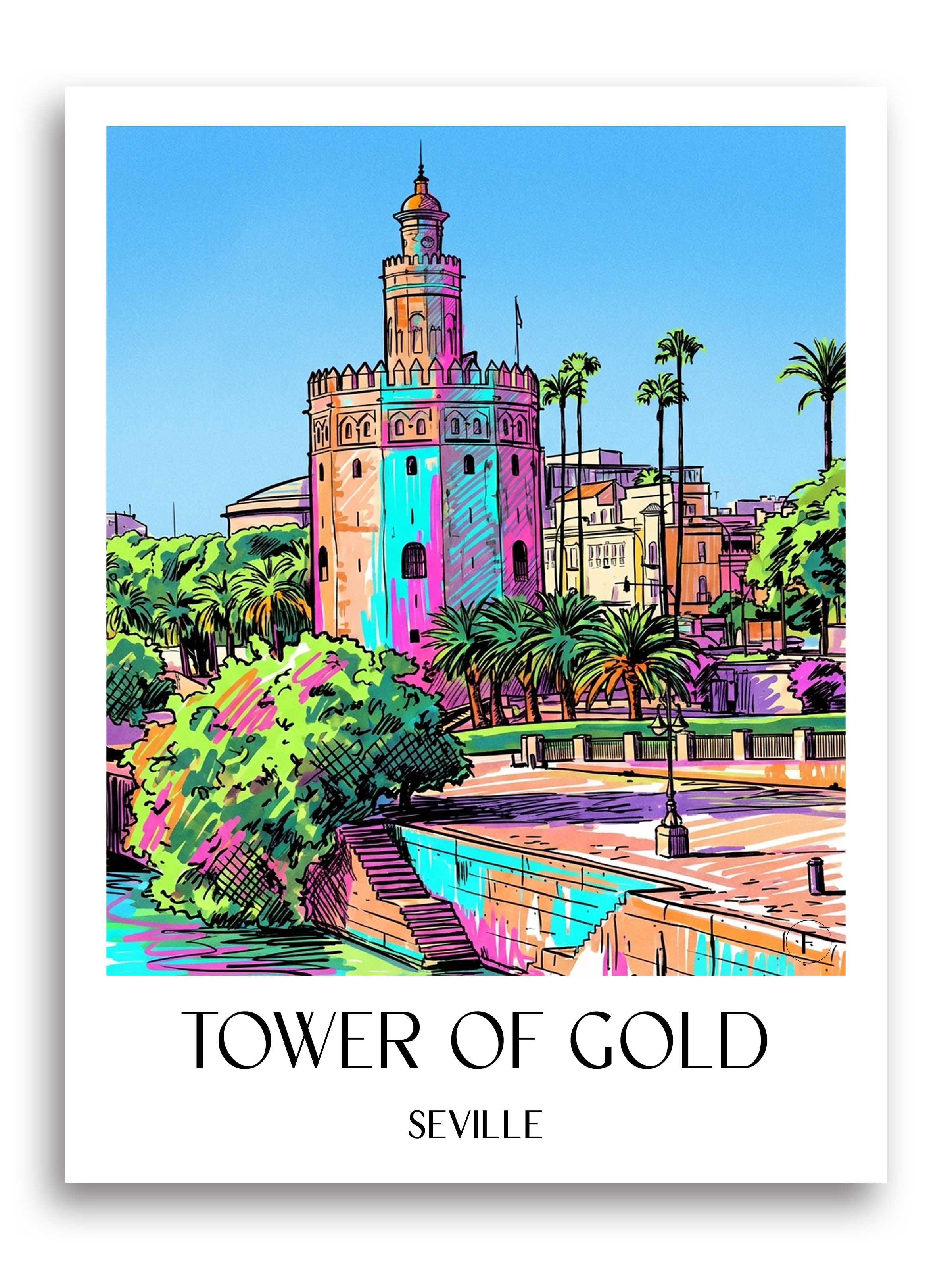 Torre del Oro Poster - Sevilla - Spanien Kunstdruck - Tag Graffiti von A4 bis A1 - favplace