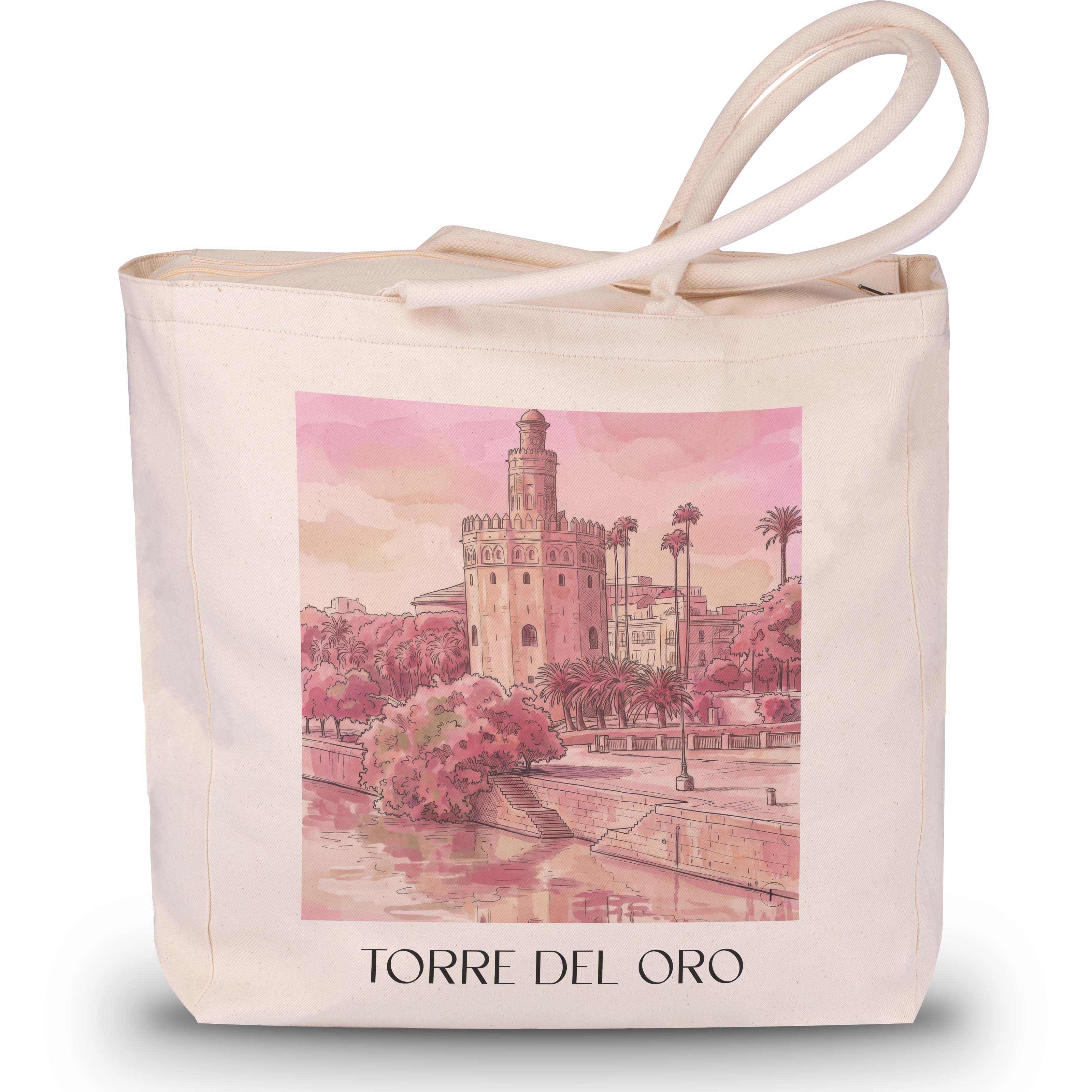 torre-del-oro-sevilla-spanien-einkaufstasche-aquarell-pink-rosa