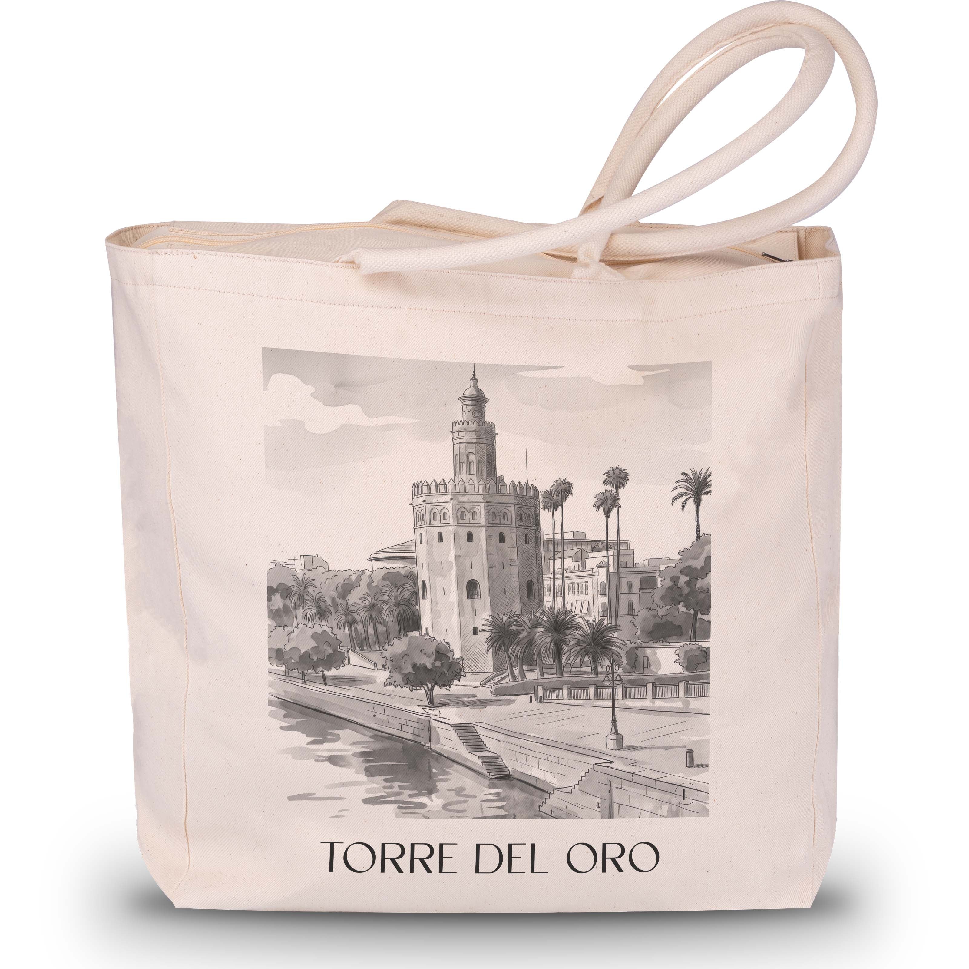 torre-del-oro-sevilla-spanien-einkaufstasche-aquarell-schwarz-weiss