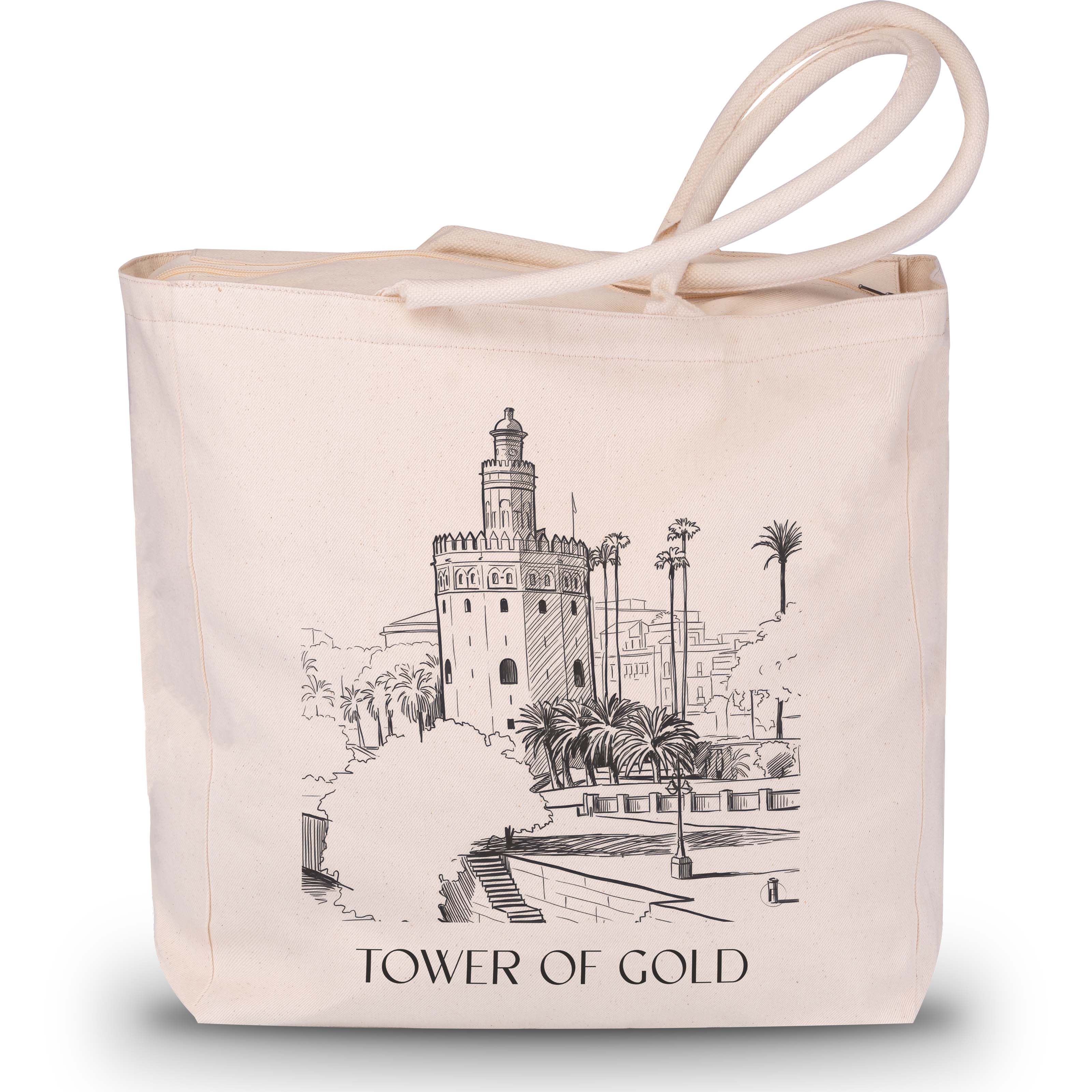 Torre del Oro Shopping Tasche - Sevilla - Spanien Tote Bag - Einkaufstasche im Skizze Stil - favplace