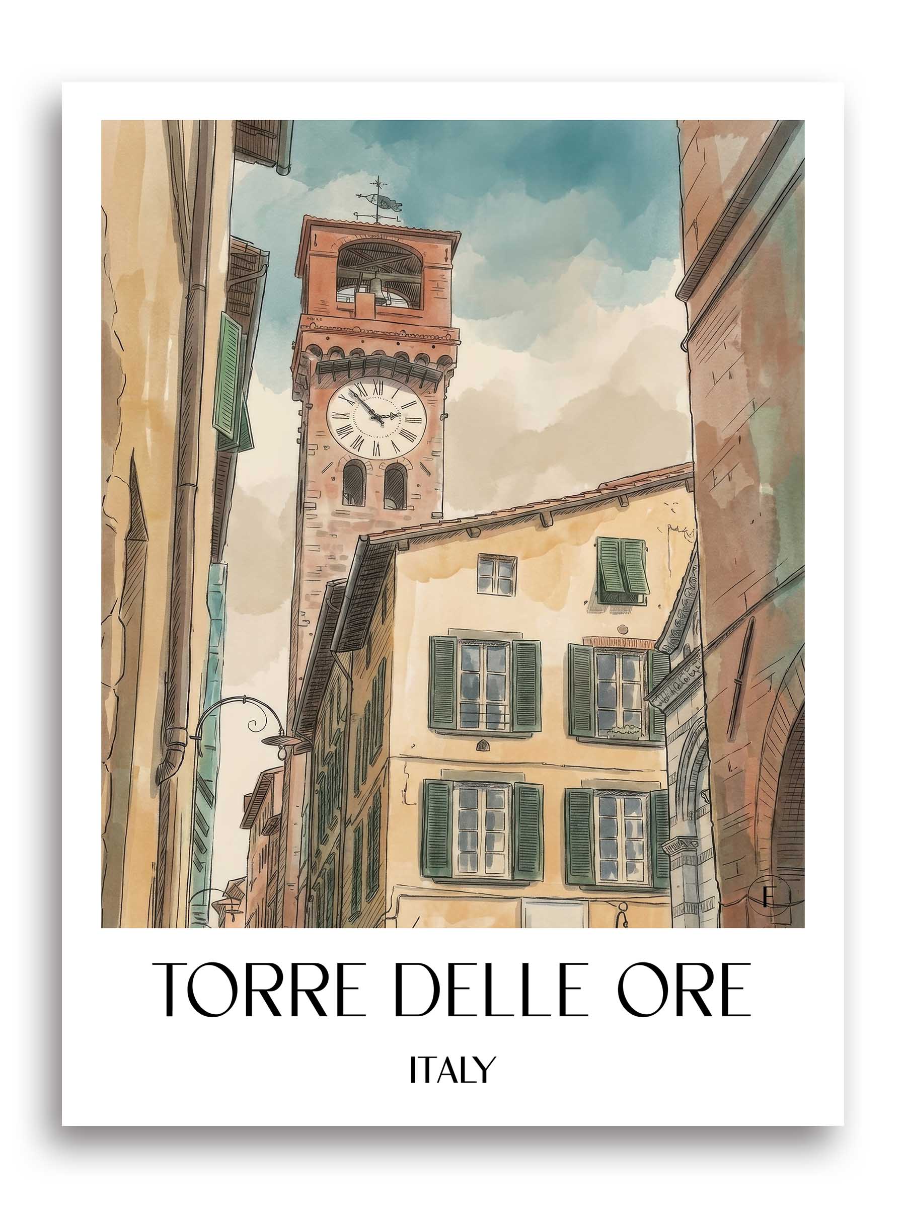 Torre delle Ore Poster - Lucca - Italien Kunstdruck - Aquarell von A4 bis A1 - favplace