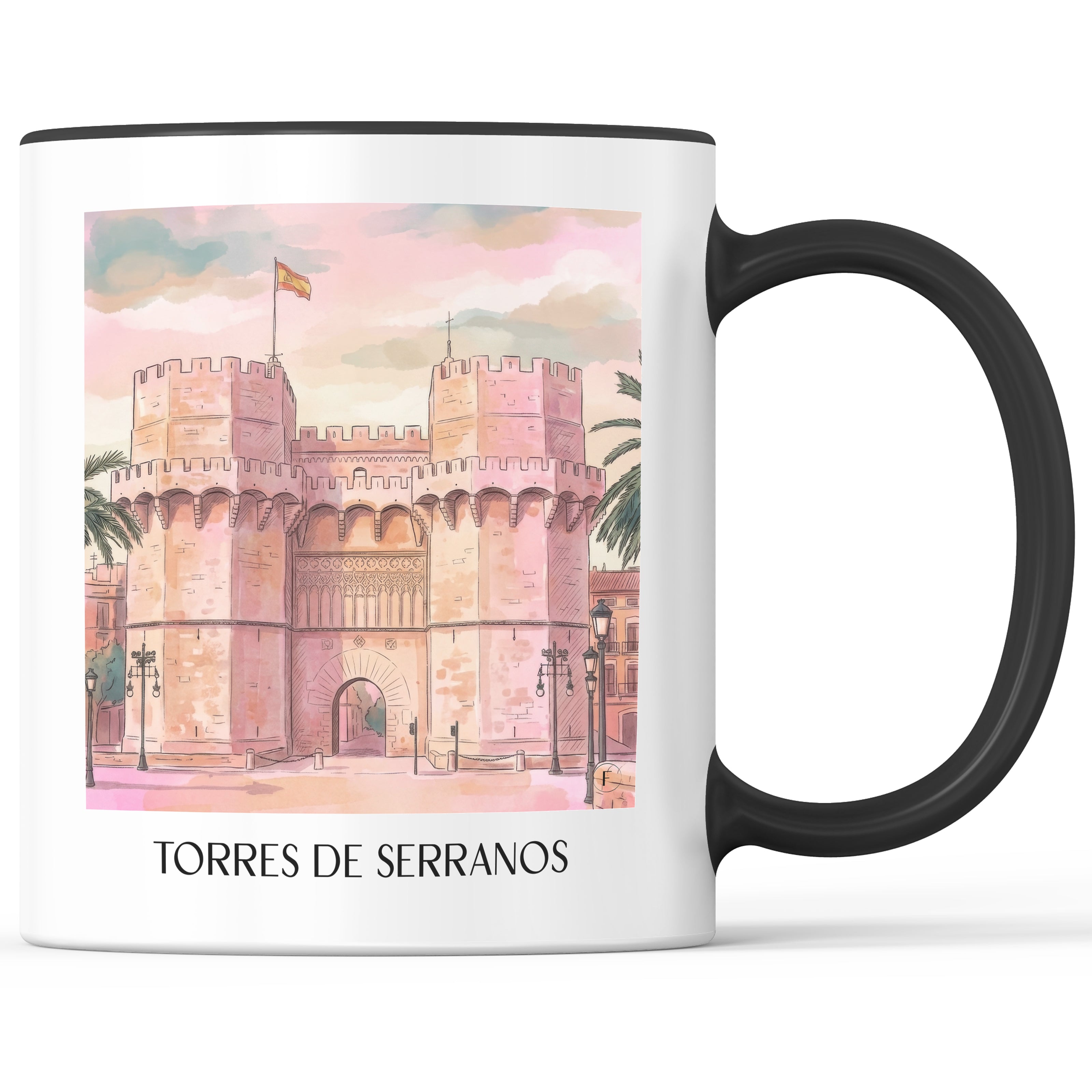 torres-de-serranos-valencia-spanien-kaffeebecher-aquarell-pink-rosa
