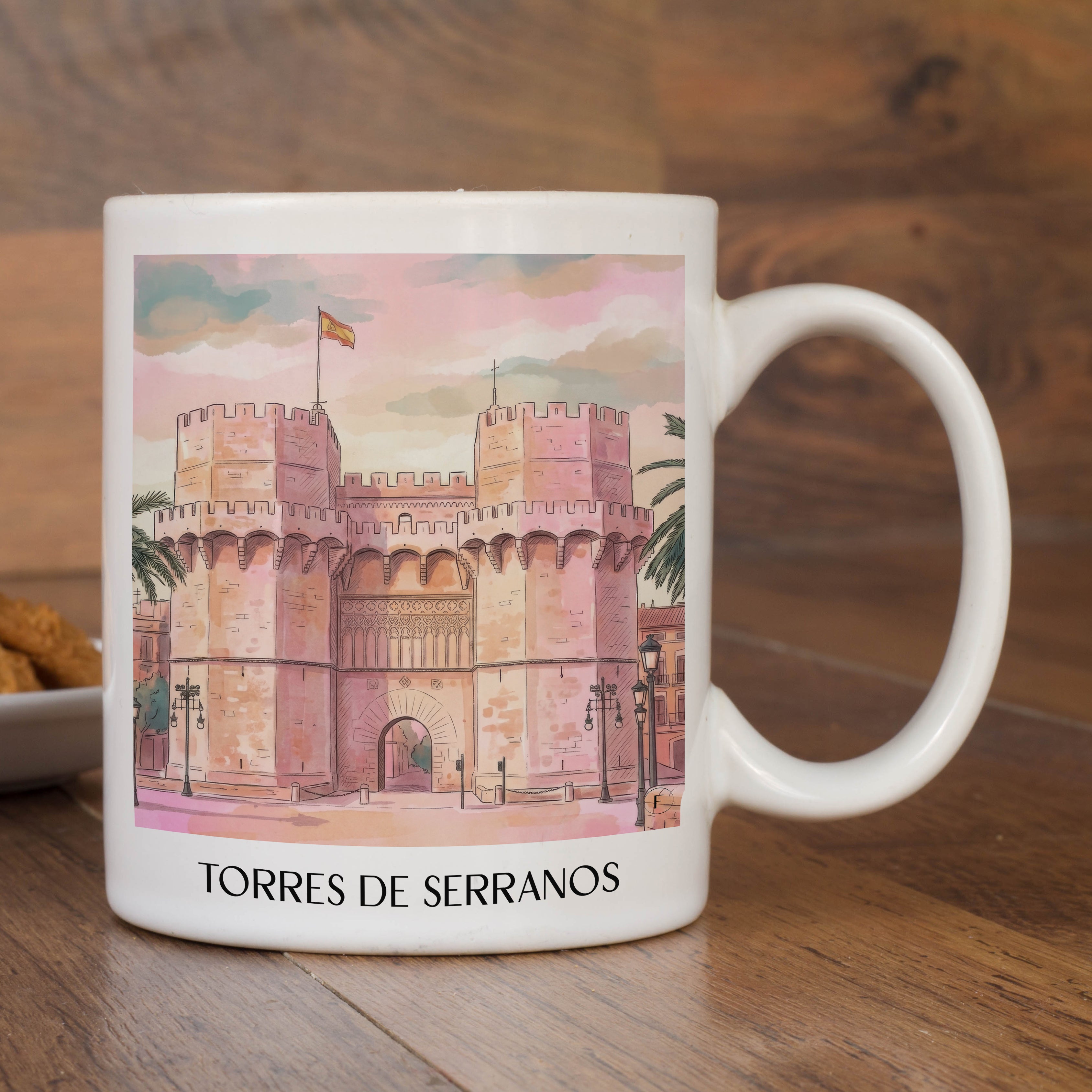 torres-de-serranos-valencia-spanien-kaffeebecher-aquarell-pink-rosa