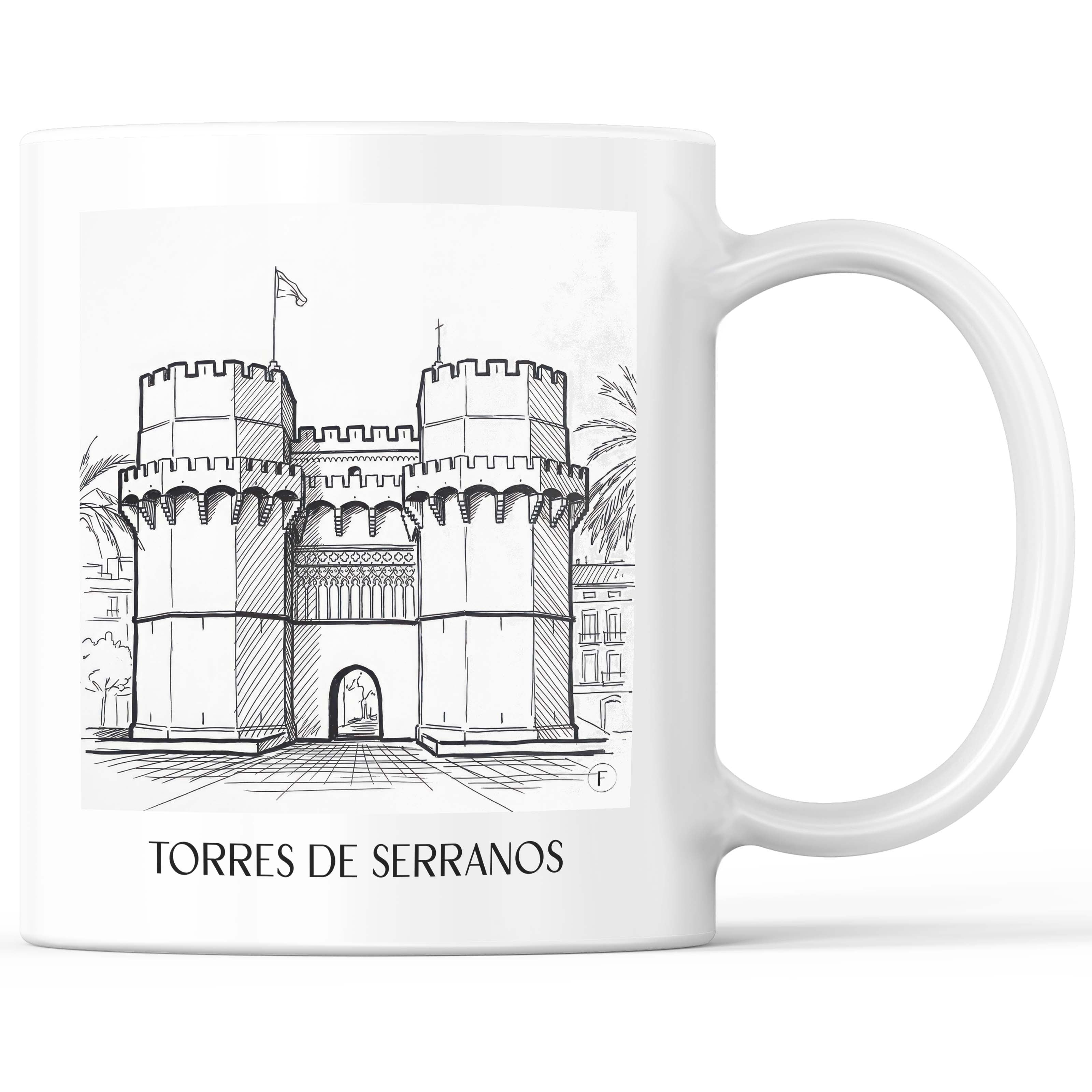 Torres de Serranos Kaffeebecher - Valencia - Spanien Becher - Kaffeetasse im Skizze Stil - favplace