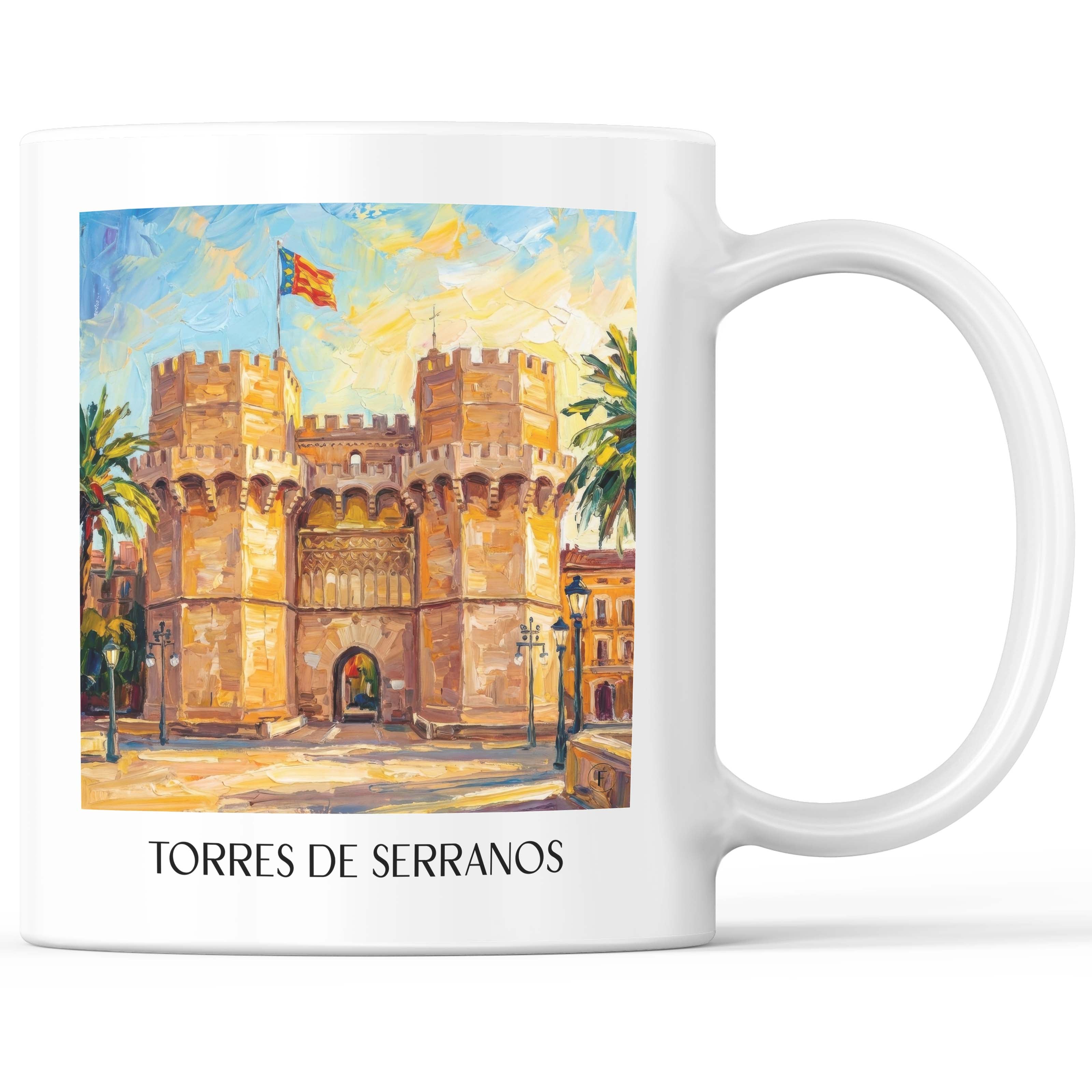 Torres de Serranos Kaffeebecher - Valencia - Spanien Becher - Kaffeetasse im Ölgemälde Stil - favplace