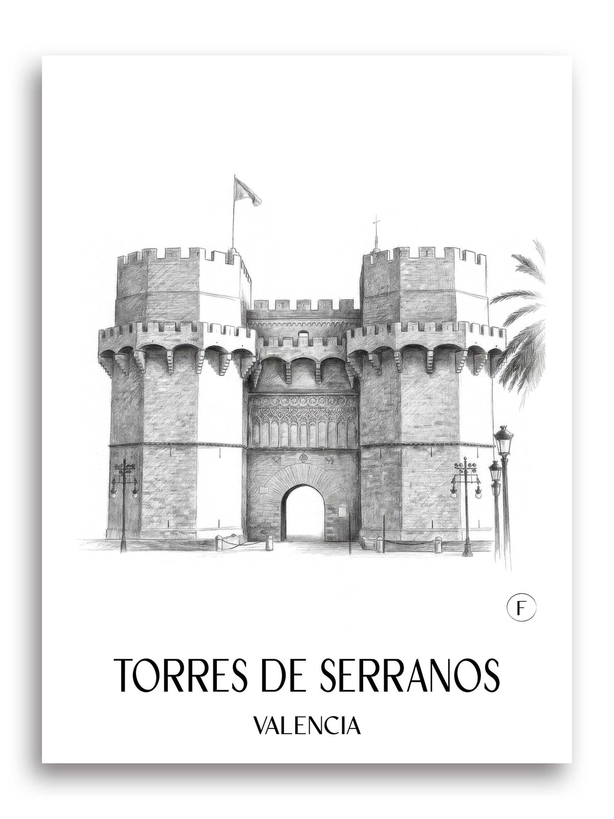 Torres de Serranos Poster - Valencia - Spanien Kunstdruck - Zeichnung von A4 bis A1 - favplace