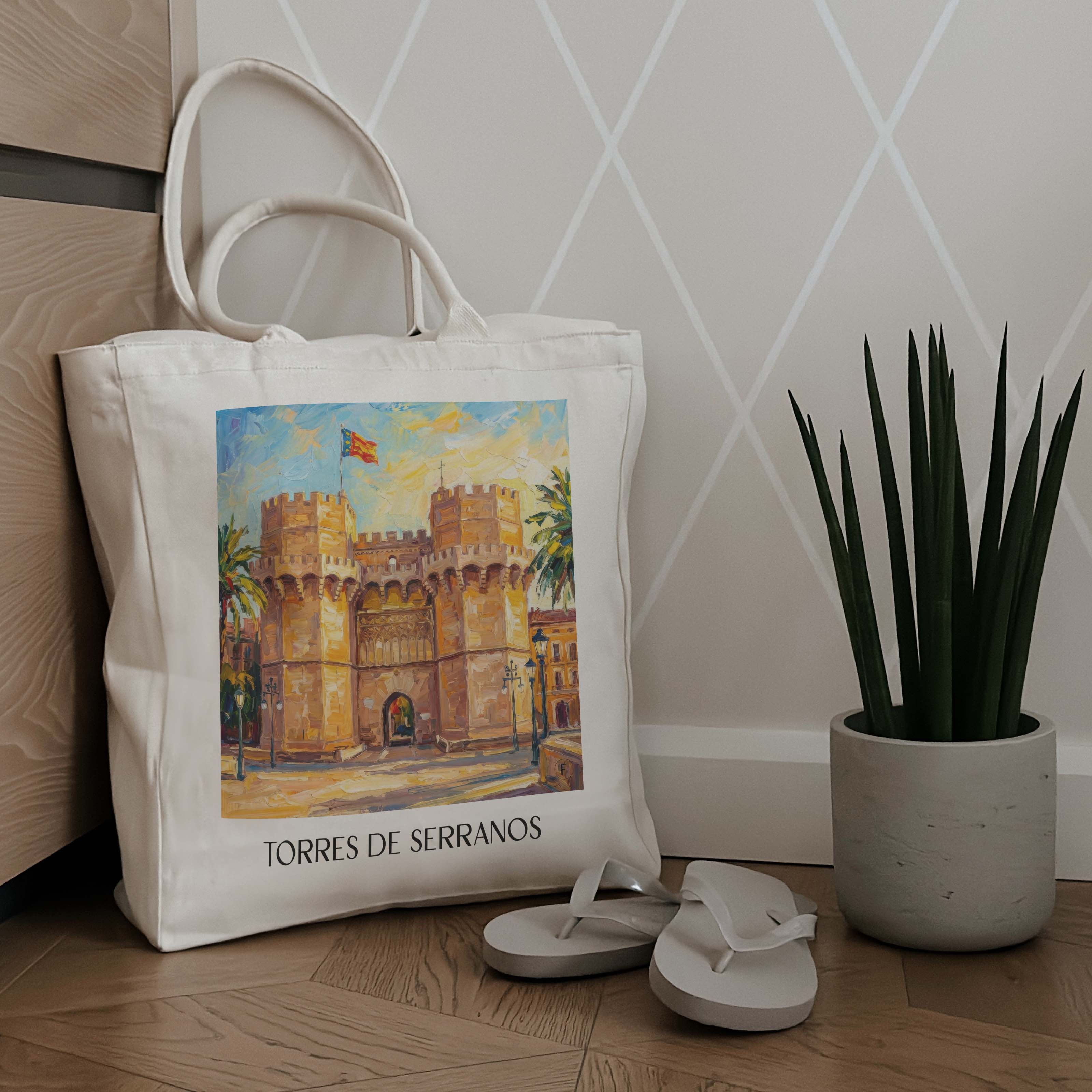 torres-de-serranos-valencia-spanien-einkaufstasche-oil-painting-oelgemaelde