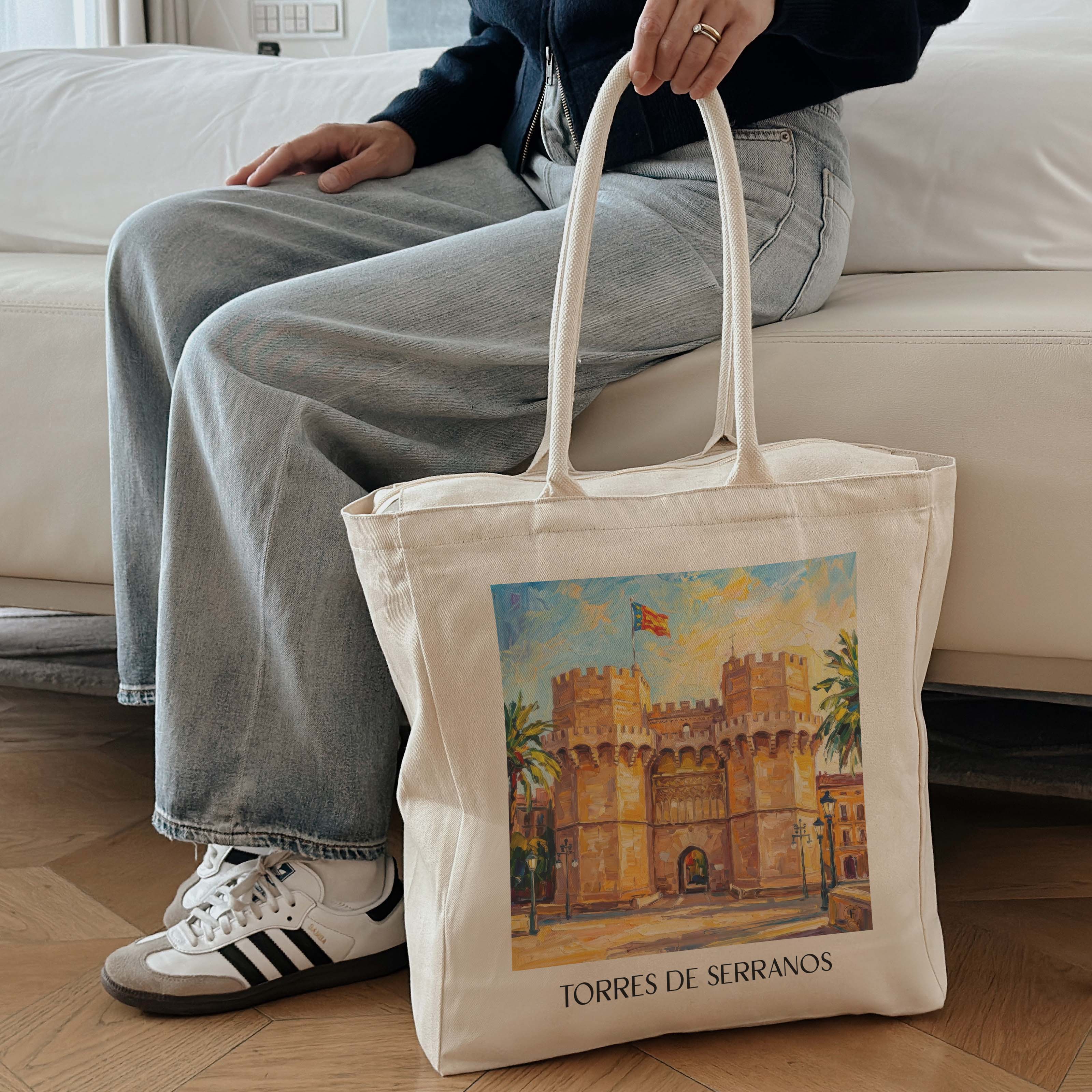 torres-de-serranos-valencia-spanien-einkaufstasche-oil-painting-oelgemaelde