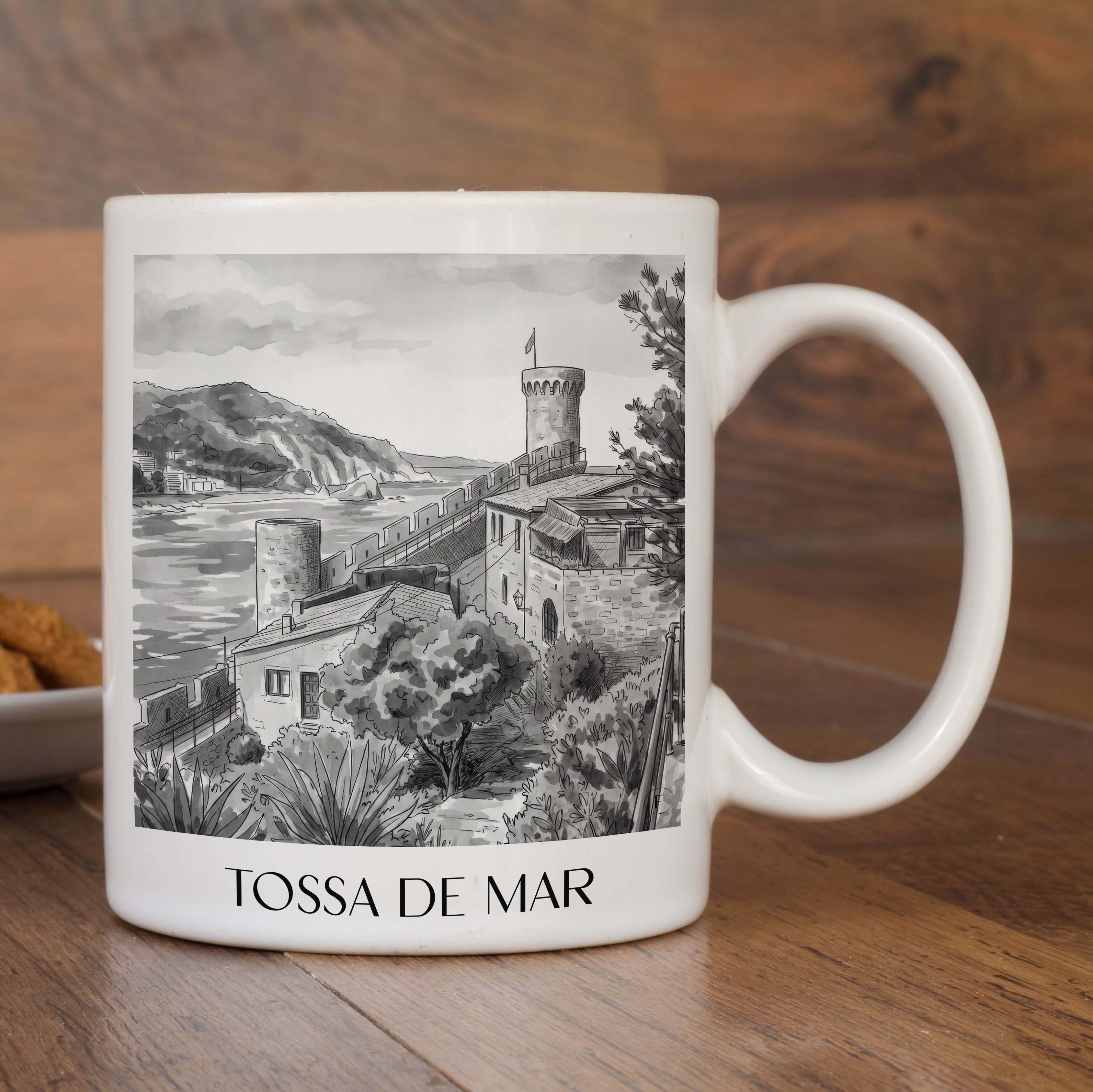 tossa-de-mar-spanien-spanien-kaffeebecher-aquarell-schwarz-weiss