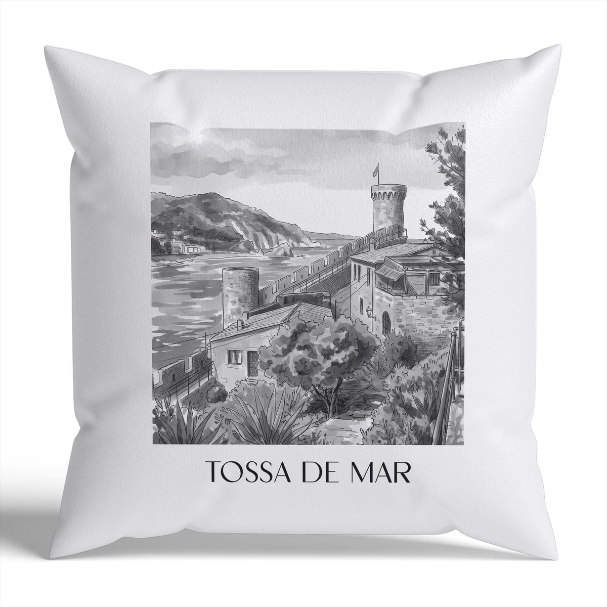 tossa-de-mar-spanien-spanien-kissenbezug-aquarell-schwarz-weiss