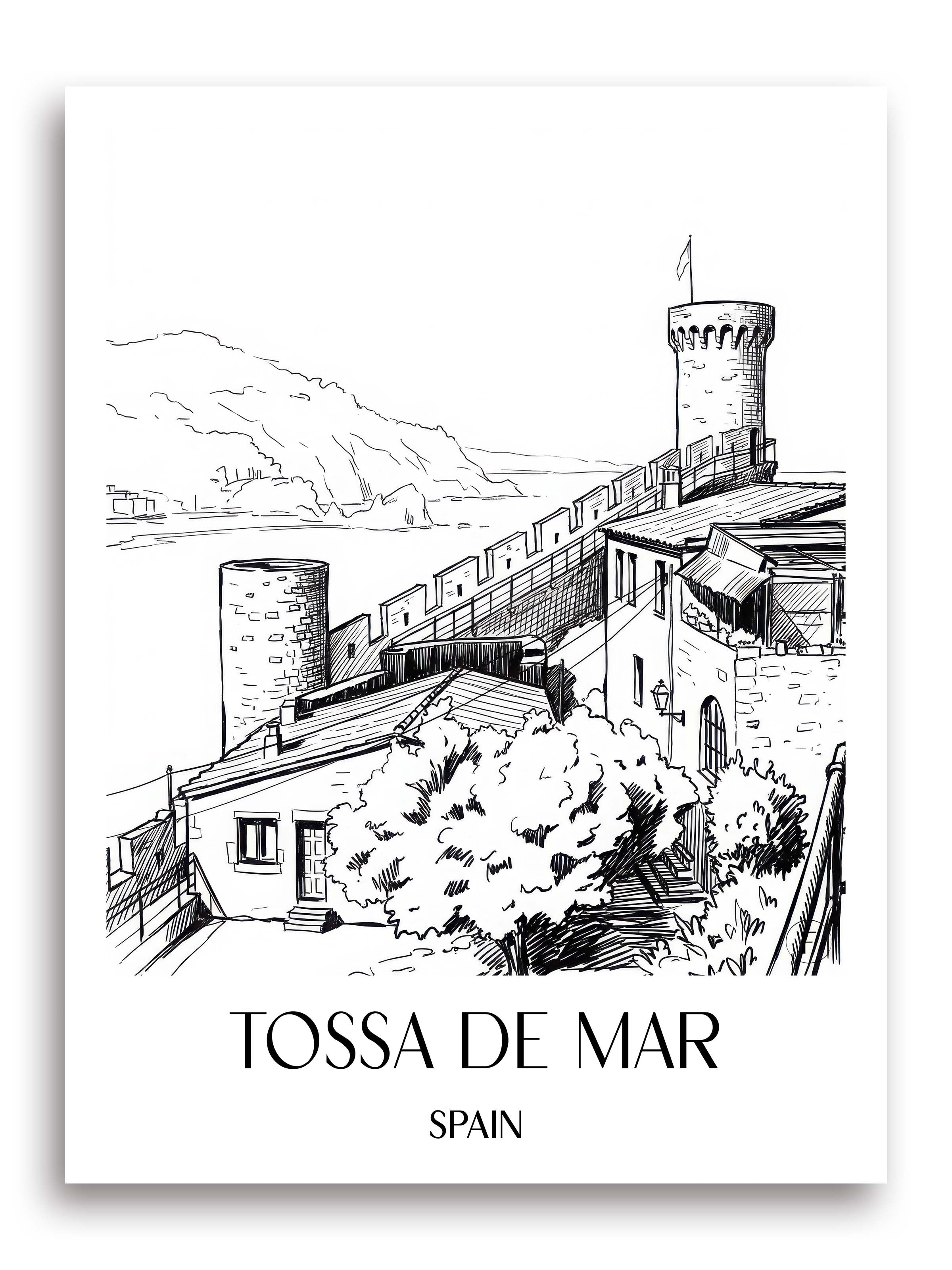 Tossa de Mar Poster - Spanien - Spanien Kunstdruck - Skizze von A4 bis A1 - favplace