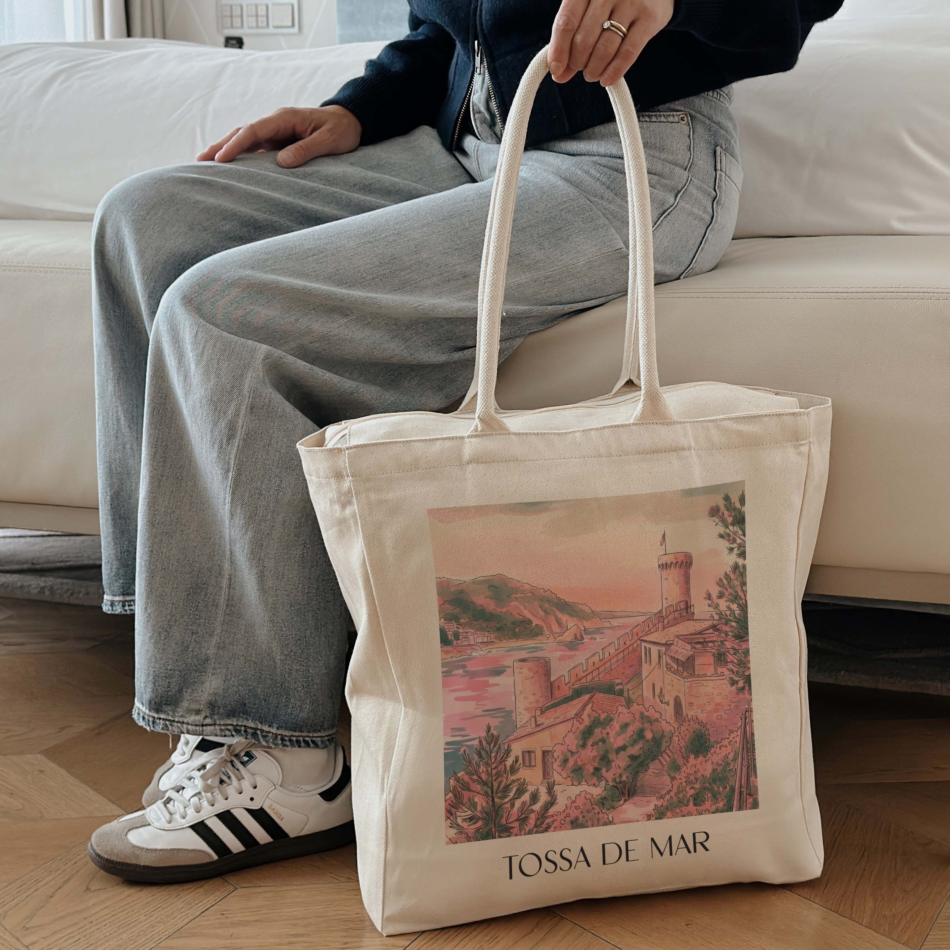 tossa-de-mar-spanien-spanien-einkaufstasche-aquarell-pink-rosa
