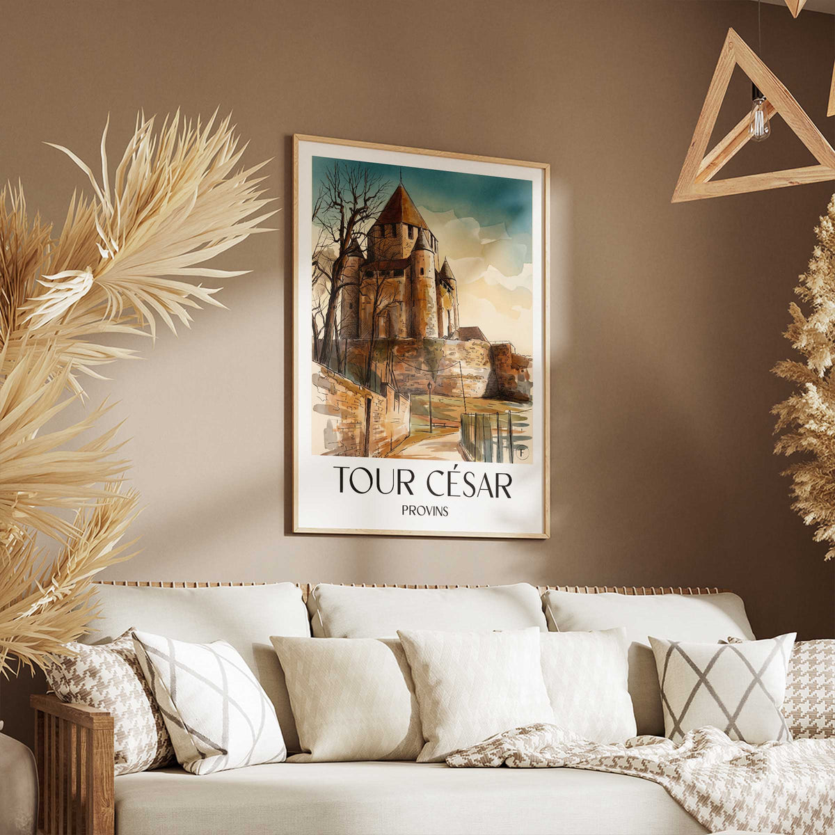 tour-césar-provins-frankreich-poster-aquarell