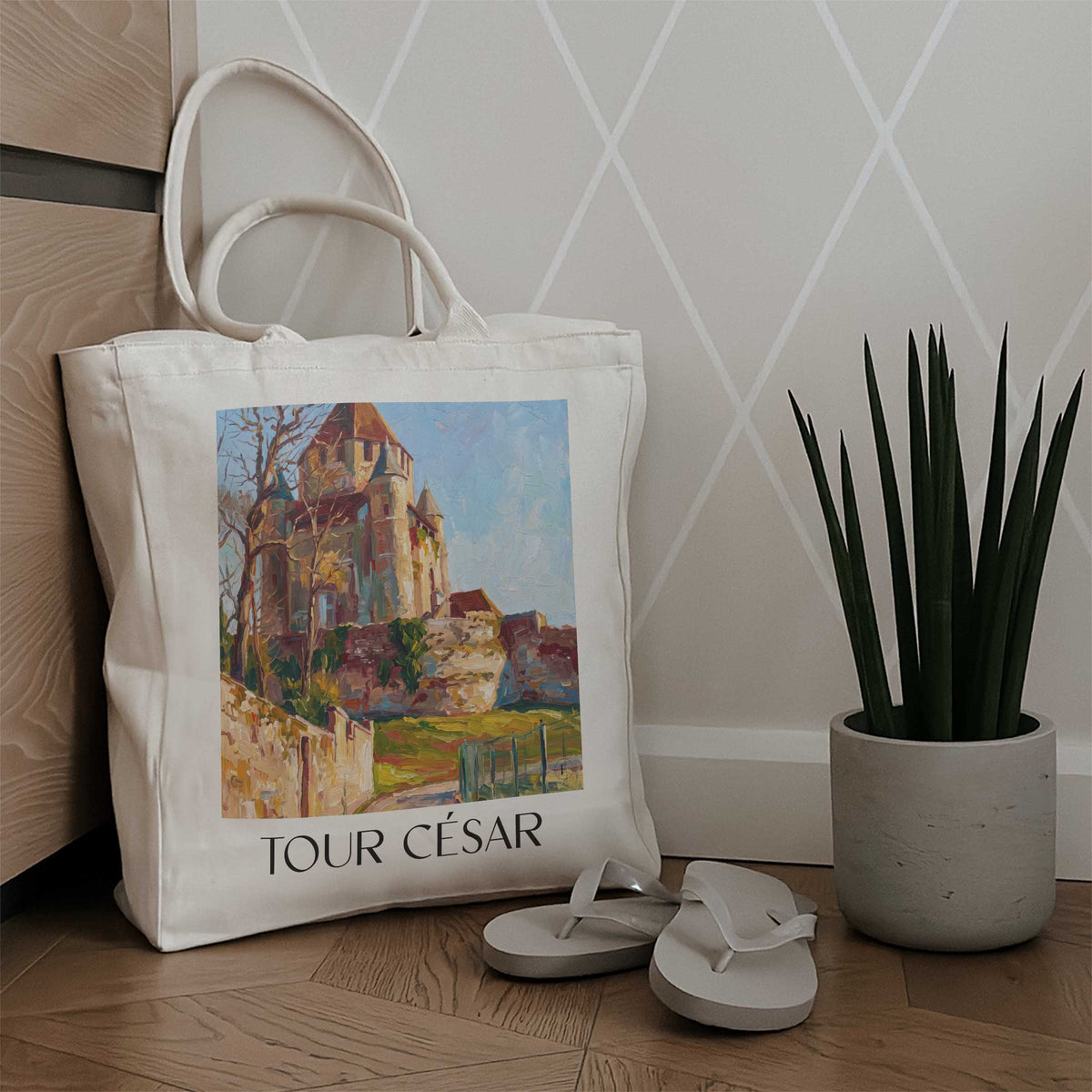 tour-césar-provins-frankreich-einkaufstasche-oil-painting-oelgemaelde