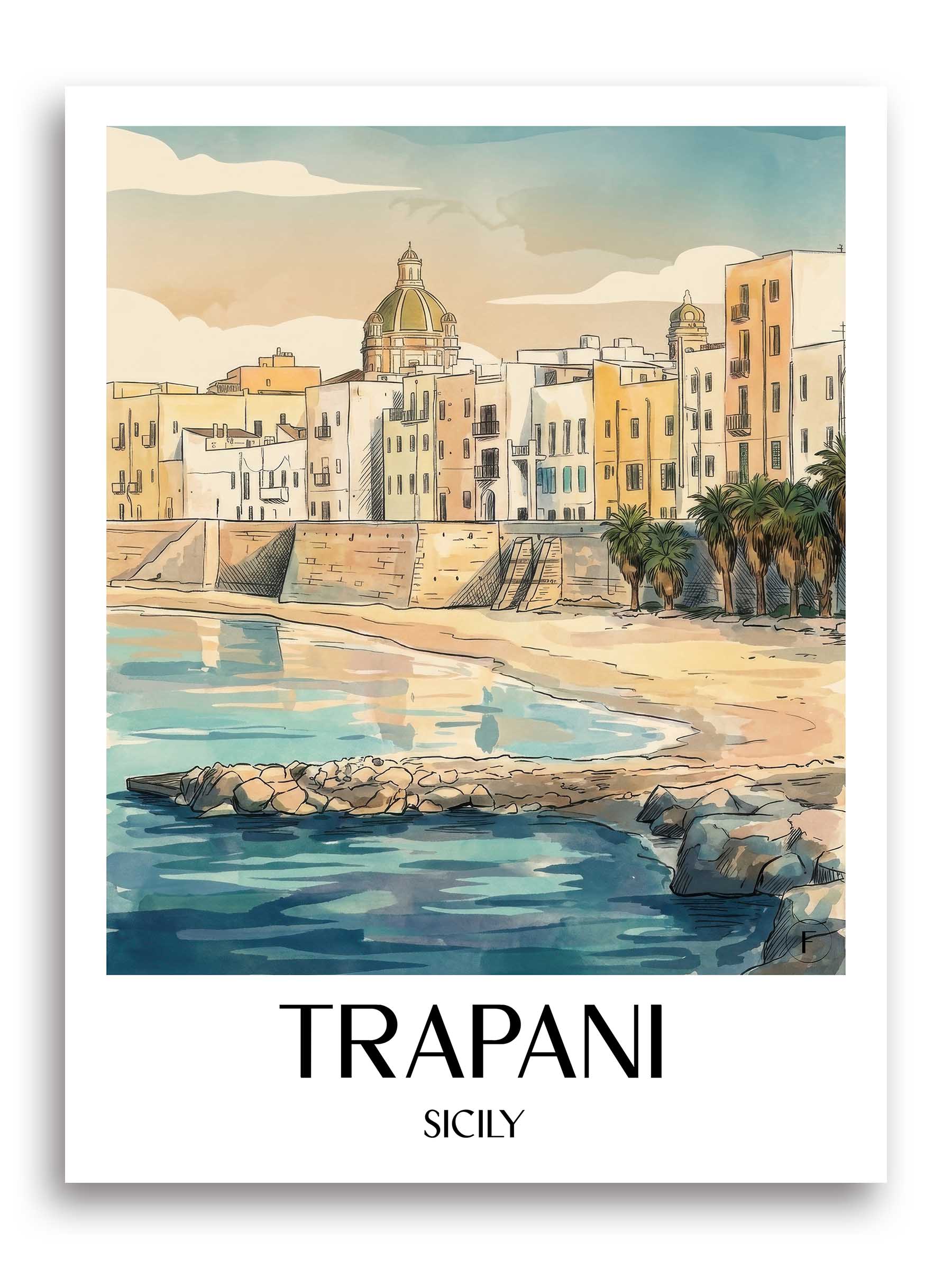 Trapani Poster - Sizilien - Italien Kunstdruck - Aquarell von A4 bis A1 - favplace