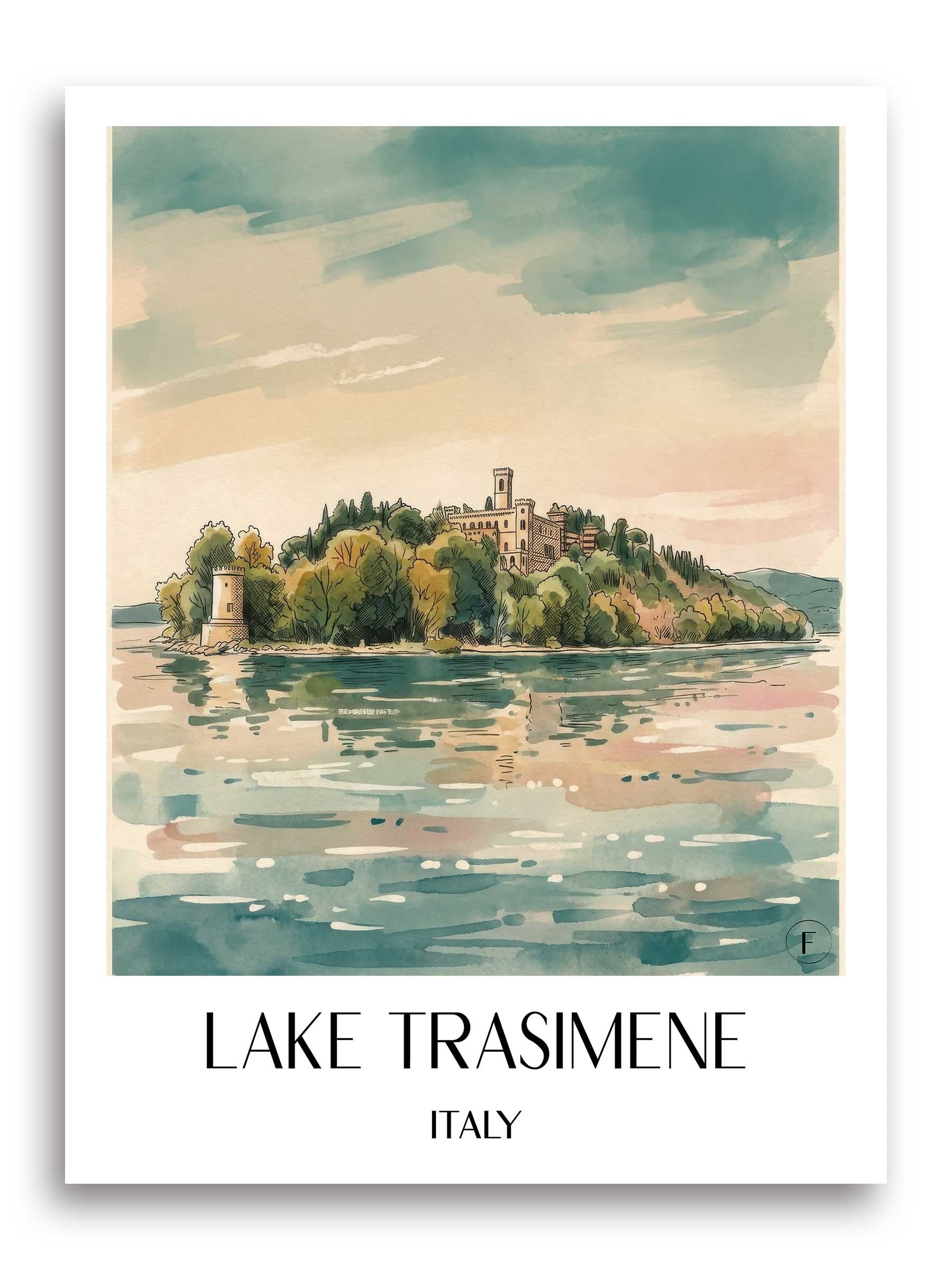 Trasimenischer See Poster - Umbrien - Italien Kunstdruck - Aquarell von A4 bis A1 - favplace