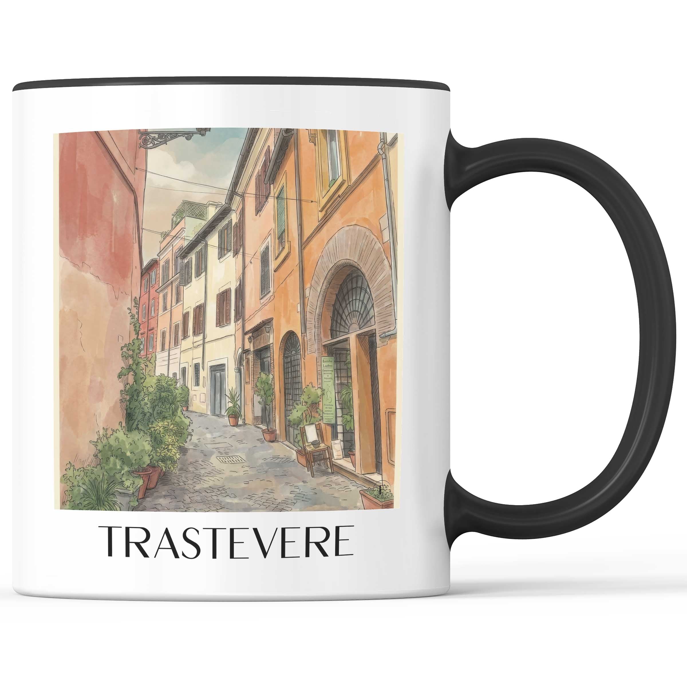 Trastevere Kaffeebecher - Rom - Italien Becher - Kaffeetasse im Aquarell Stil - favplace