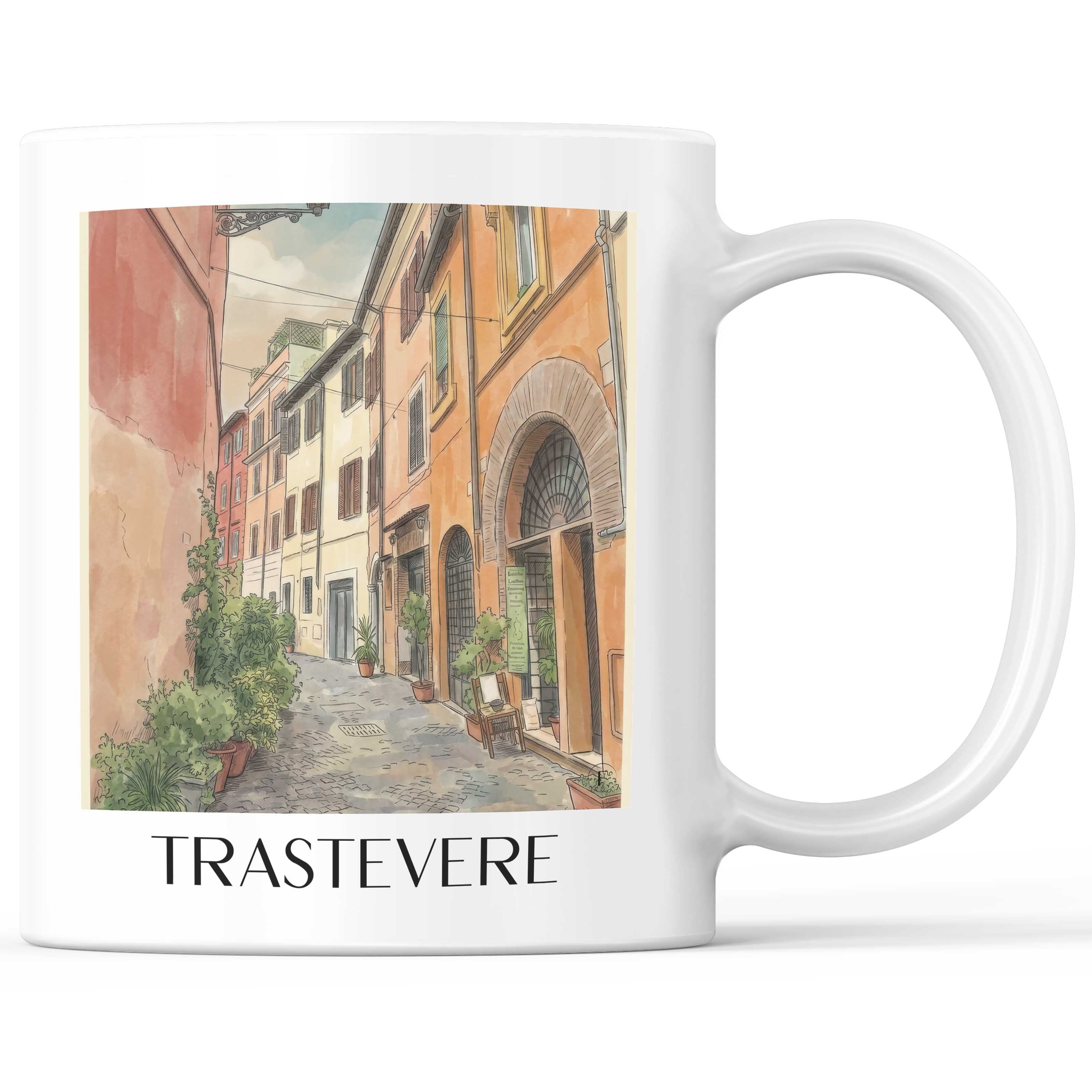 Trastevere Kaffeebecher - Rom - Italien Becher - Kaffeetasse im Aquarell Stil - favplace