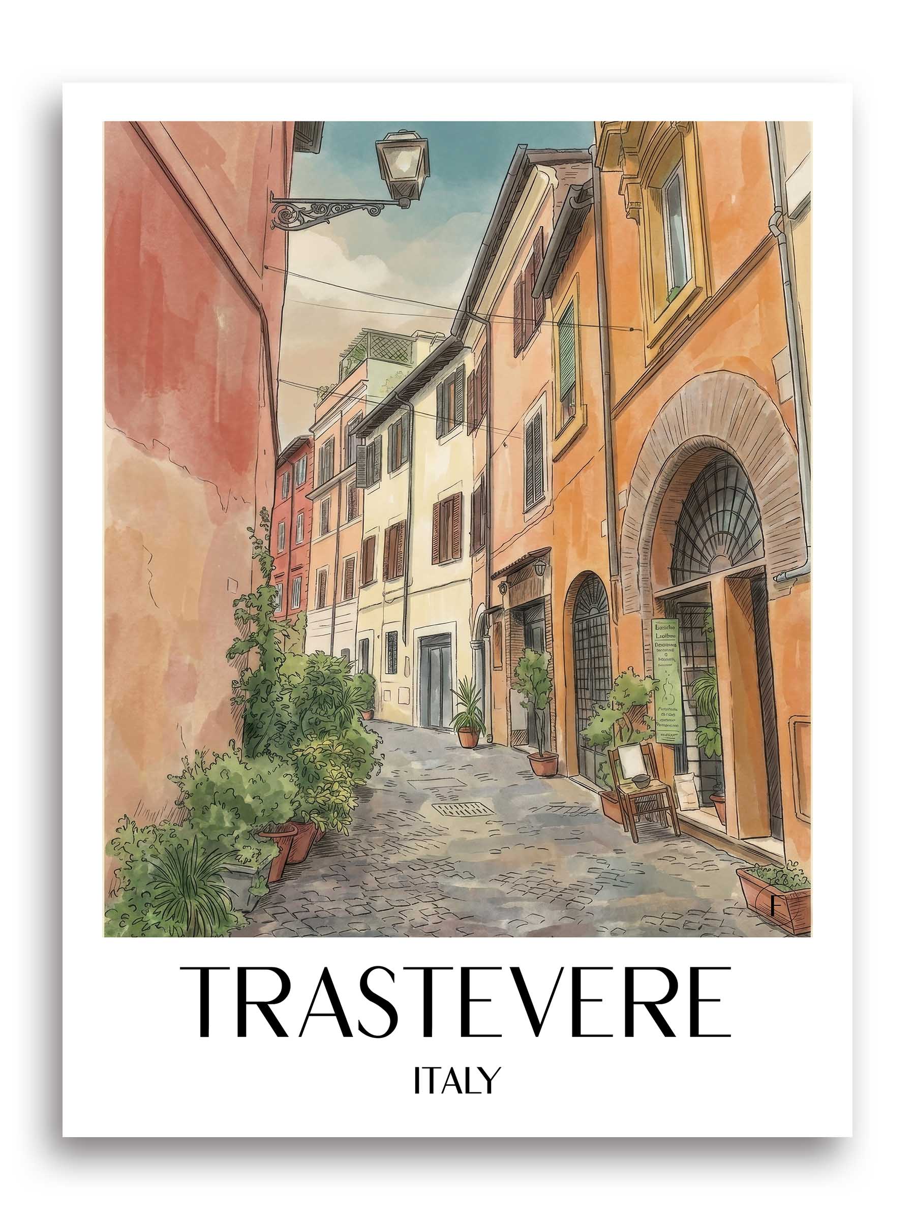 Trastevere Poster - Rom - Italien Kunstdruck - Aquarell von A4 bis A1 - favplace