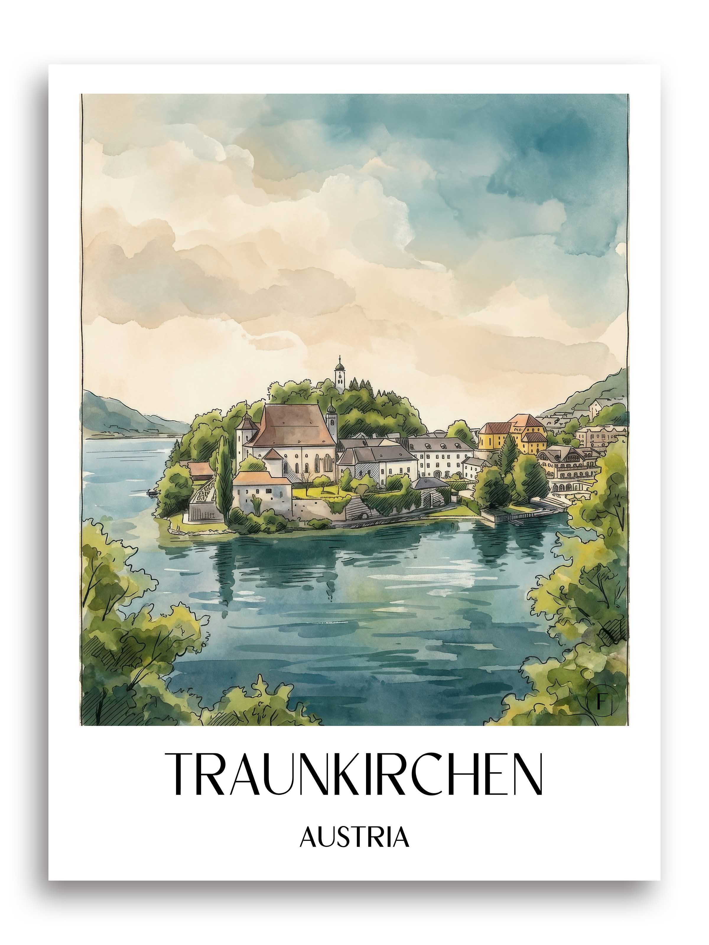 Traunkirchen Poster - Österreich - Österreich Kunstdruck - Aquarell von A4 bis A1 - favplace