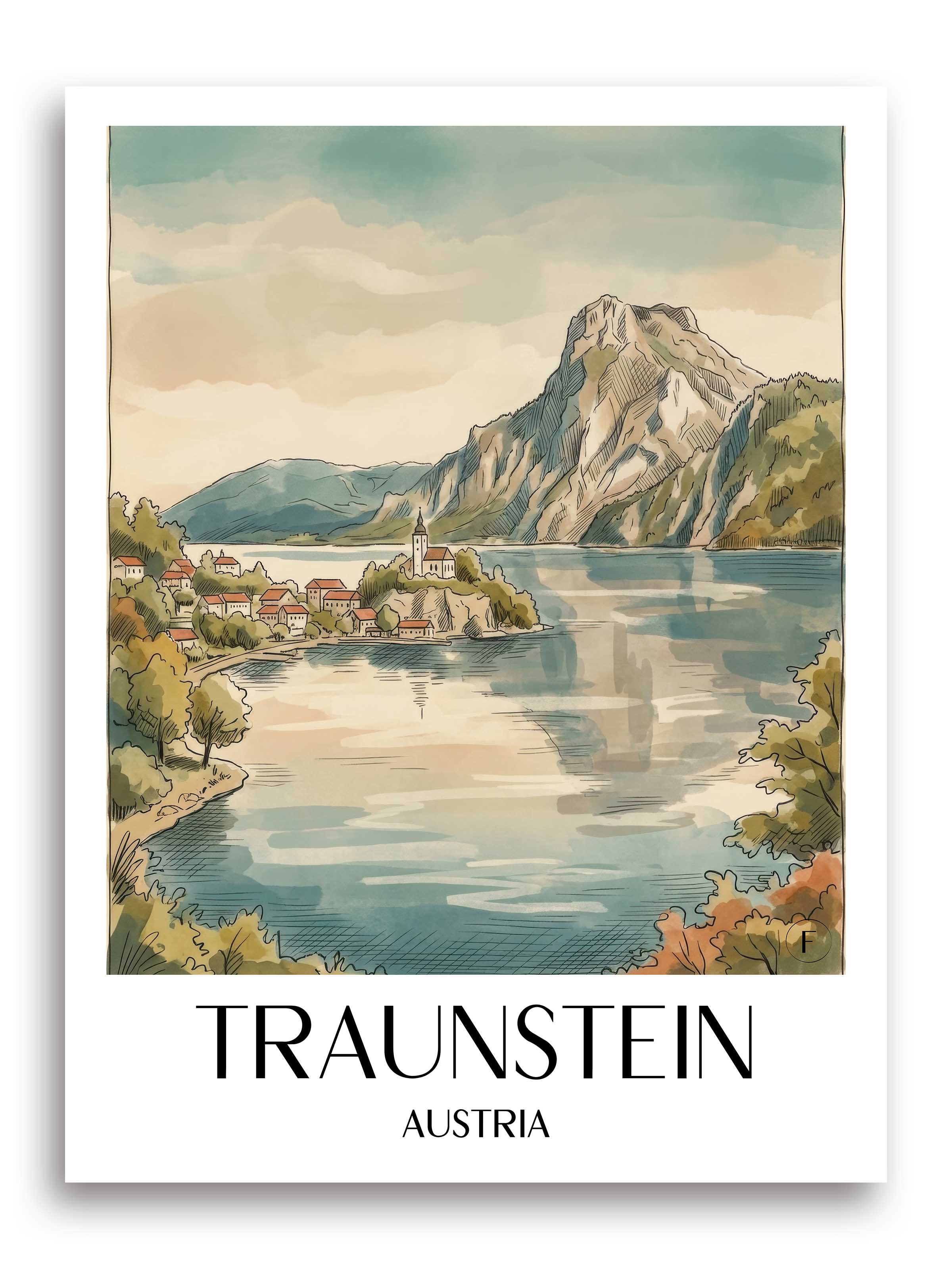 Traunstein Poster - Gmunden - Deutschland und Österreich Kunstdruck - Aquarell von A4 bis A1 - favplace
