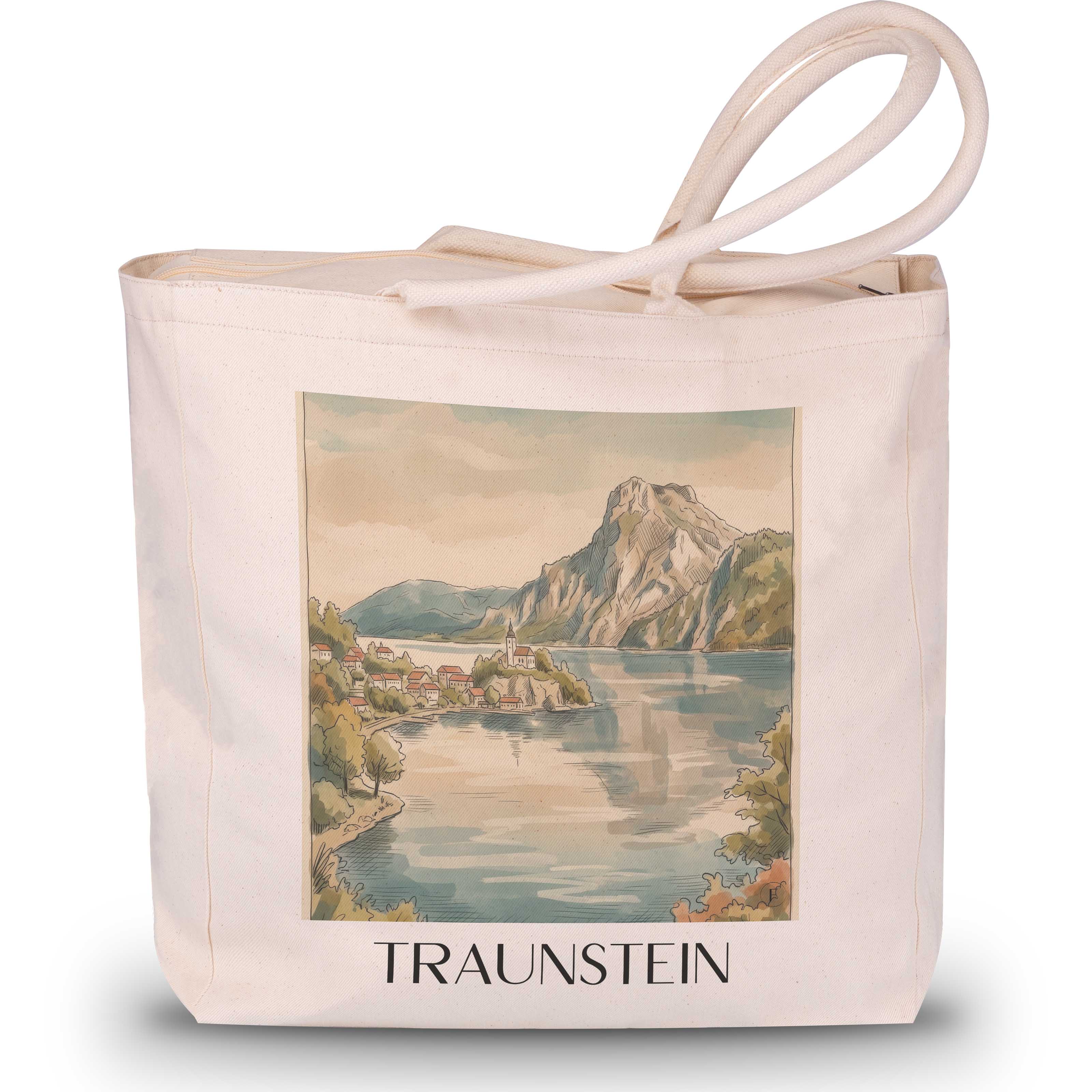 Traunstein Shopping Tasche - Gmunden - Deutschland und Österreich Tote Bag - Einkaufstasche im Aquarell Stil - favplace