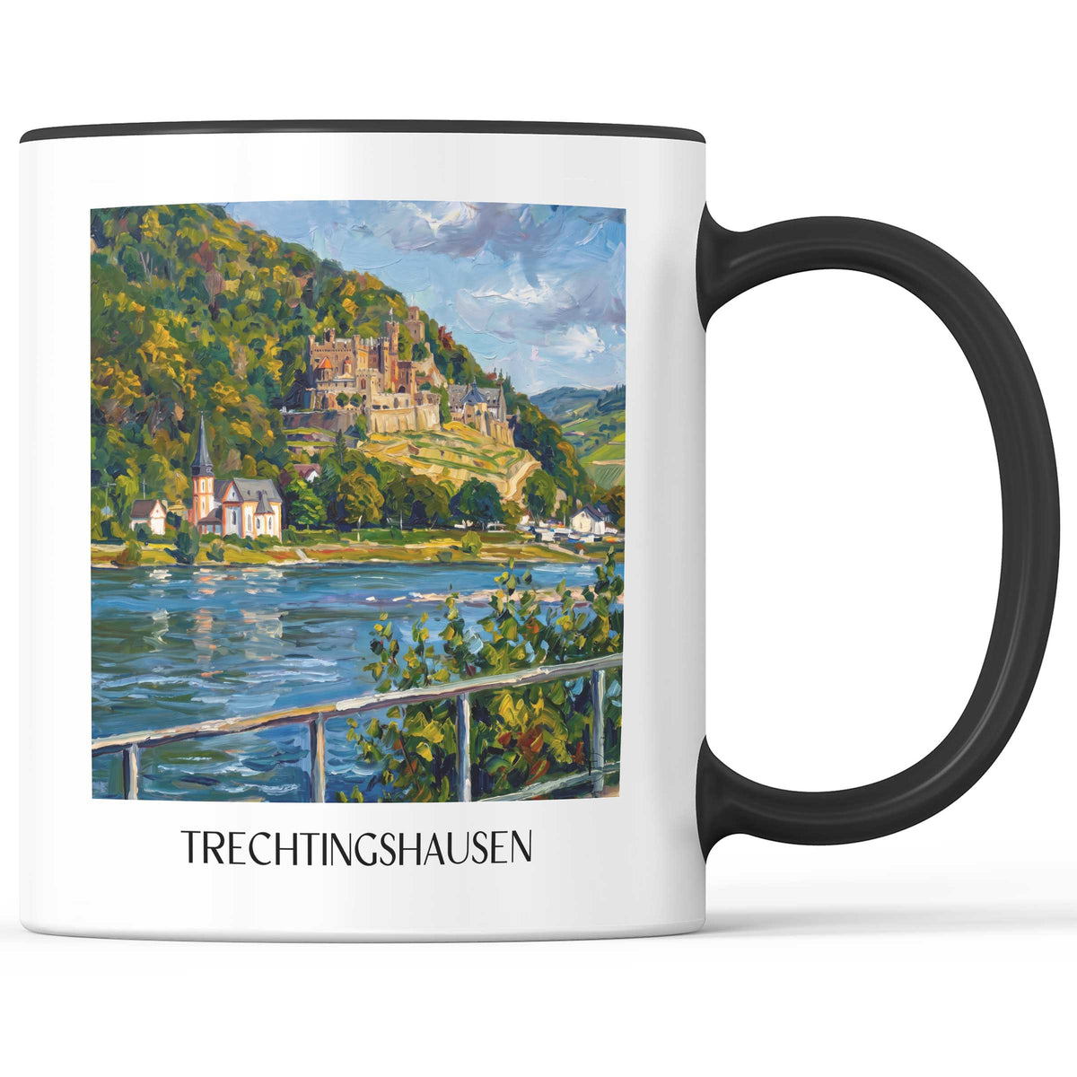 Trechtingshausen Kaffeebecher - Mittelrheintal - Deutschland Becher - Kaffeetasse im Ölgemälde Stil - favplace