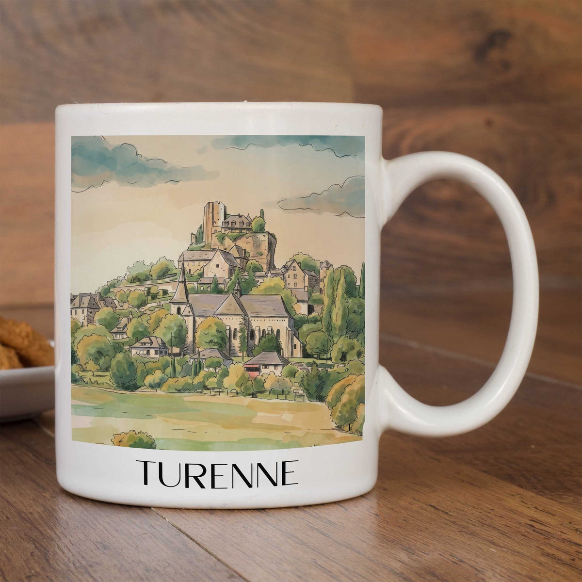 turenne-corrèze-frankreich-kaffeebecher-aquarell