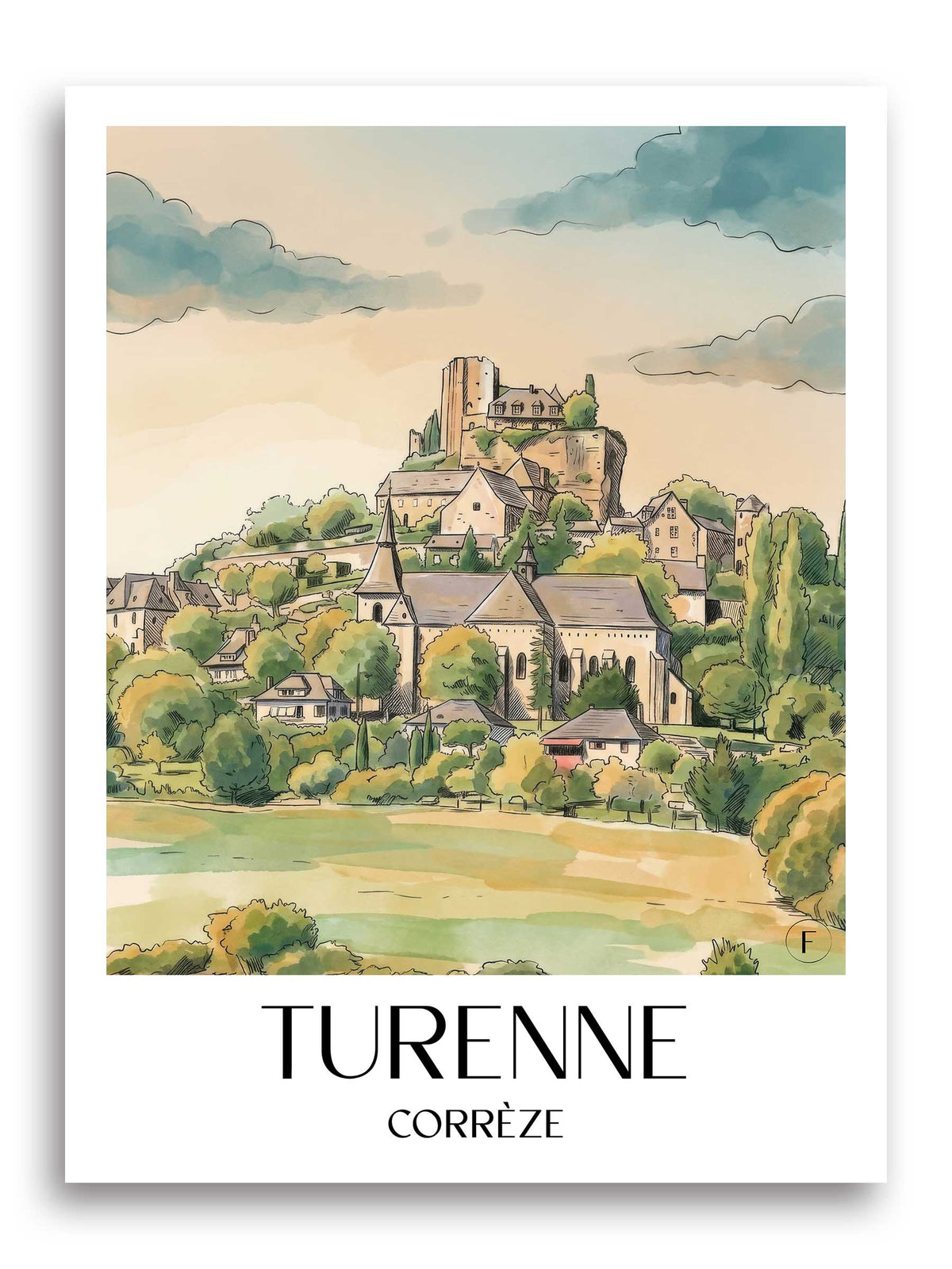 turenne-corrèze-frankreich-poster-aquarell