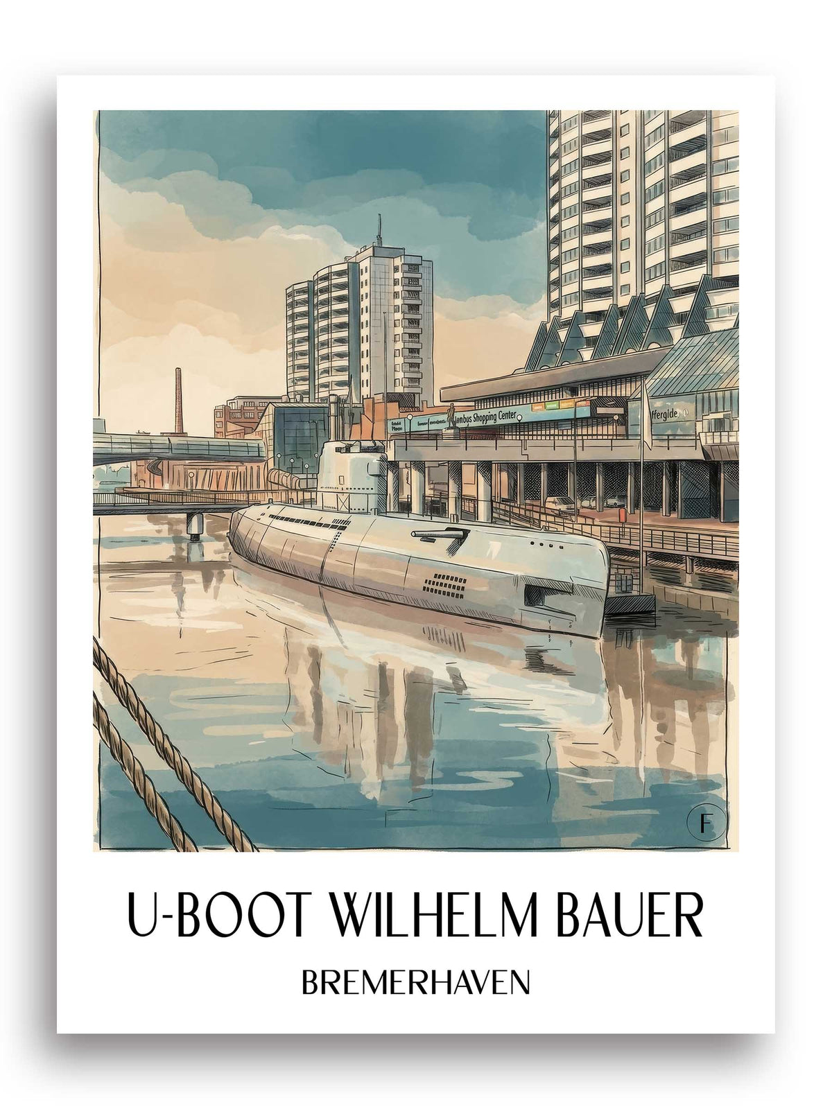 u-boot-wilhelm-bauer-bremerhaven-deutschland-poster-aquarell