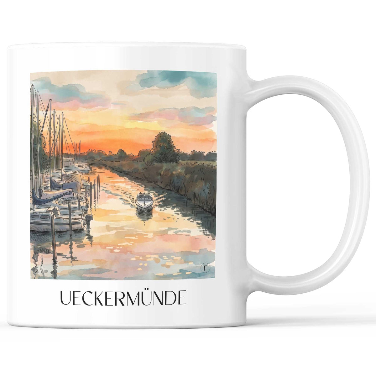 Ueckermünde Kaffeebecher - Mecklenburg-Vorpommern - Deutschland Becher - Kaffeetasse im Aquarell Stil - favplace