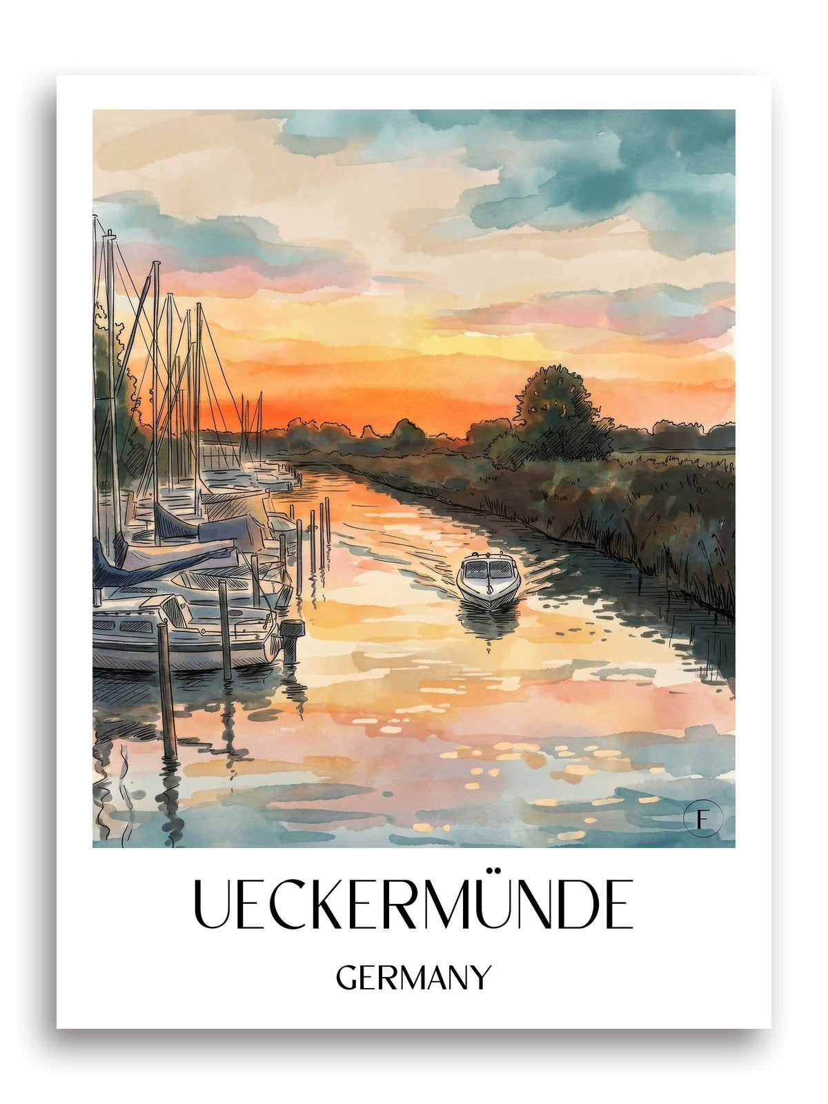 Ueckermünde Poster - Mecklenburg-Vorpommern - Deutschland Kunstdruck - Aquarell von A4 bis A1 - favplace