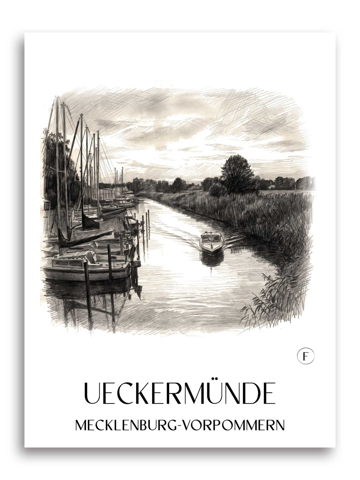 Ueckermünde Poster - Mecklenburg-Vorpommern - Deutschland Kunstdruck - Zeichnung von A4 bis A1