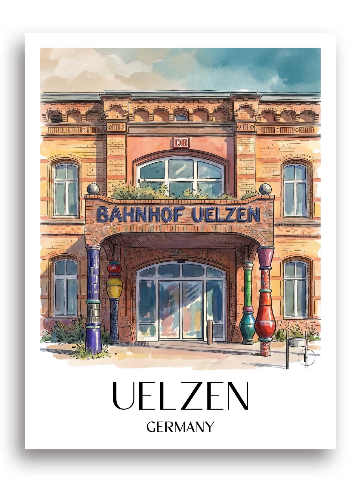 Uelzen Poster - Niedersachsen - Deutschland Kunstdruck - Aquarell von A4 bis A1 - favplace