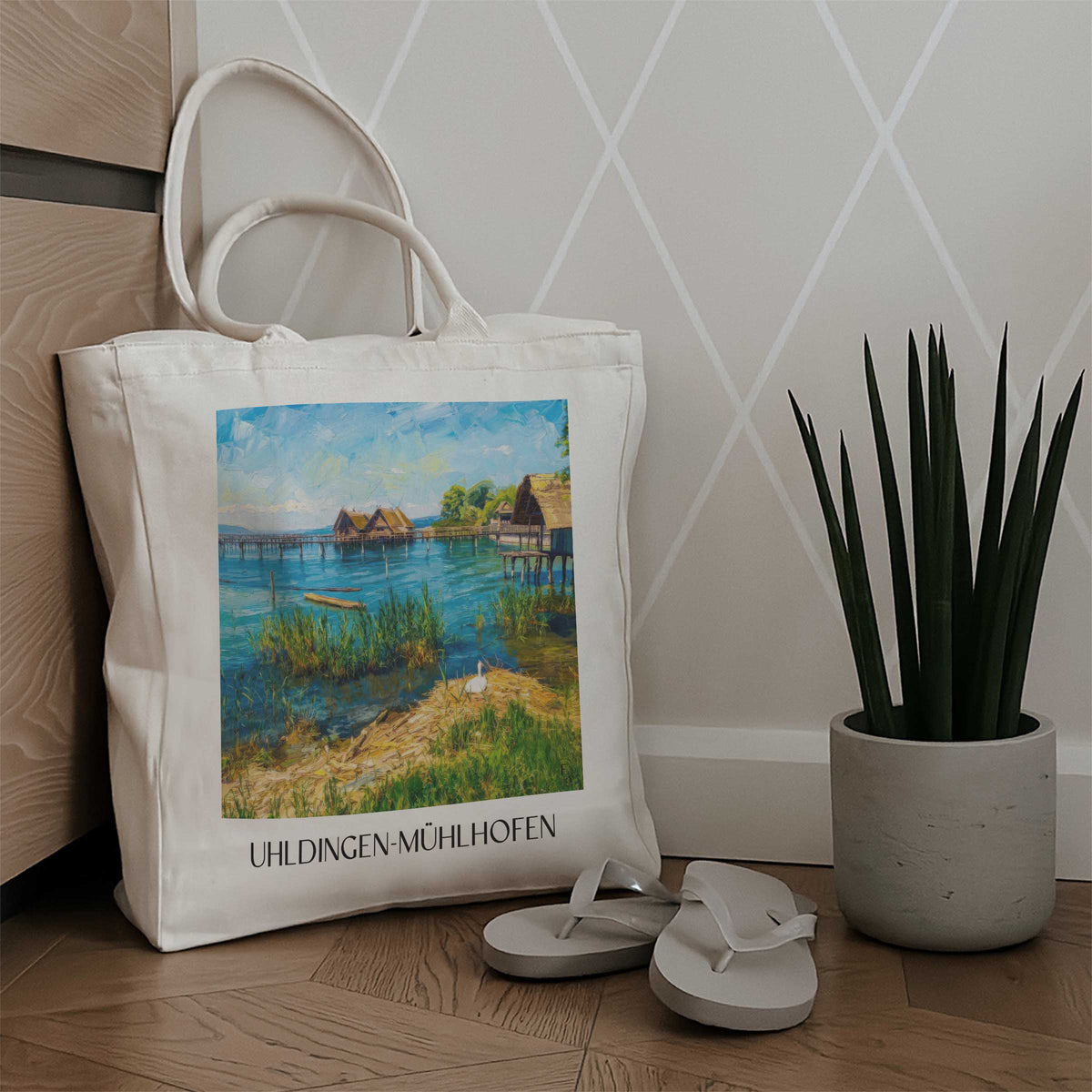 uhldingen-mühlhofen-bodensee-deutschland-einkaufstasche-oil-painting-oelgemaelde