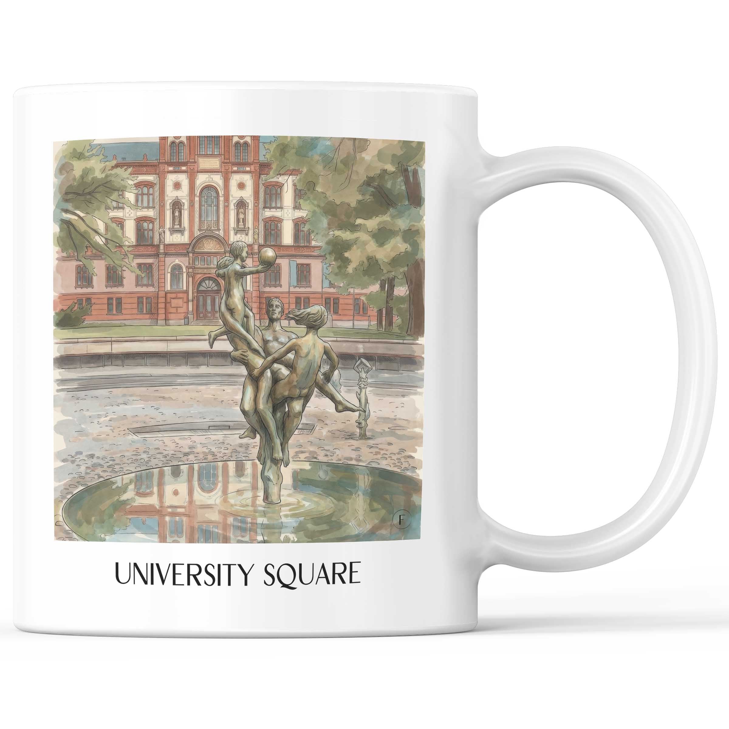 Universitätsplatz Kaffeebecher - Rostock - Deutschland Becher - Kaffeetasse im Aquarell Stil - favplace